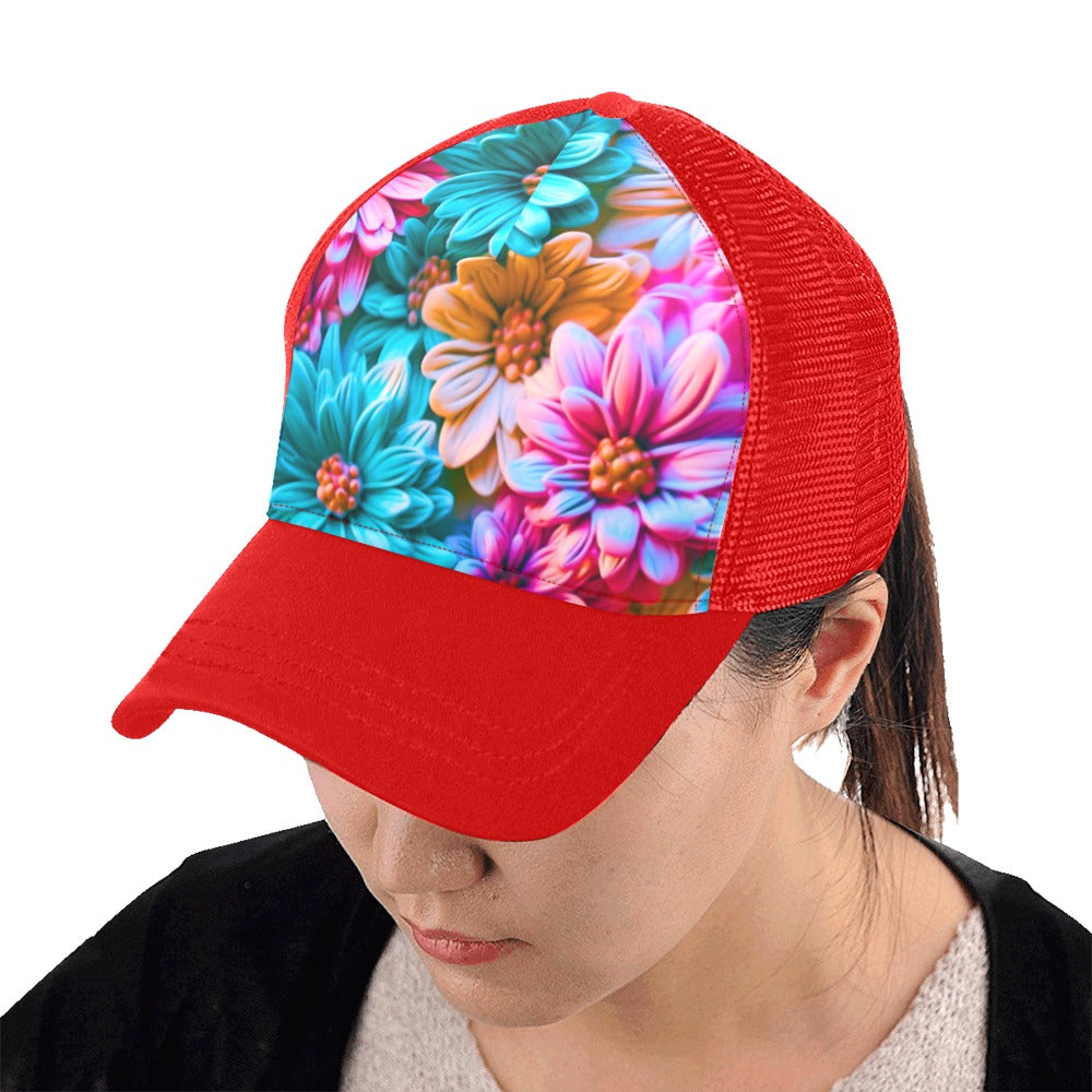 Bright Flowers Baseball Cap Red