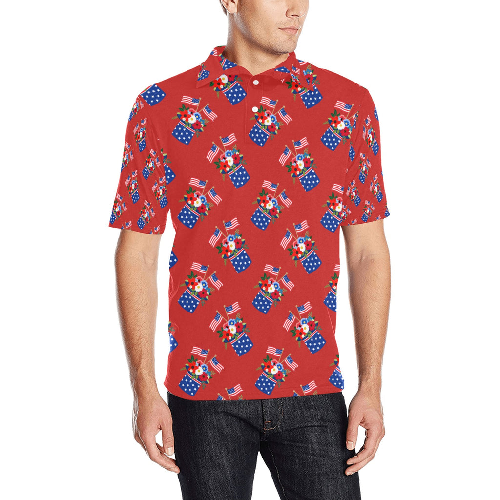 Red White Blue Celebration Men's All Over Print Polo Shirt Free Shipping USA