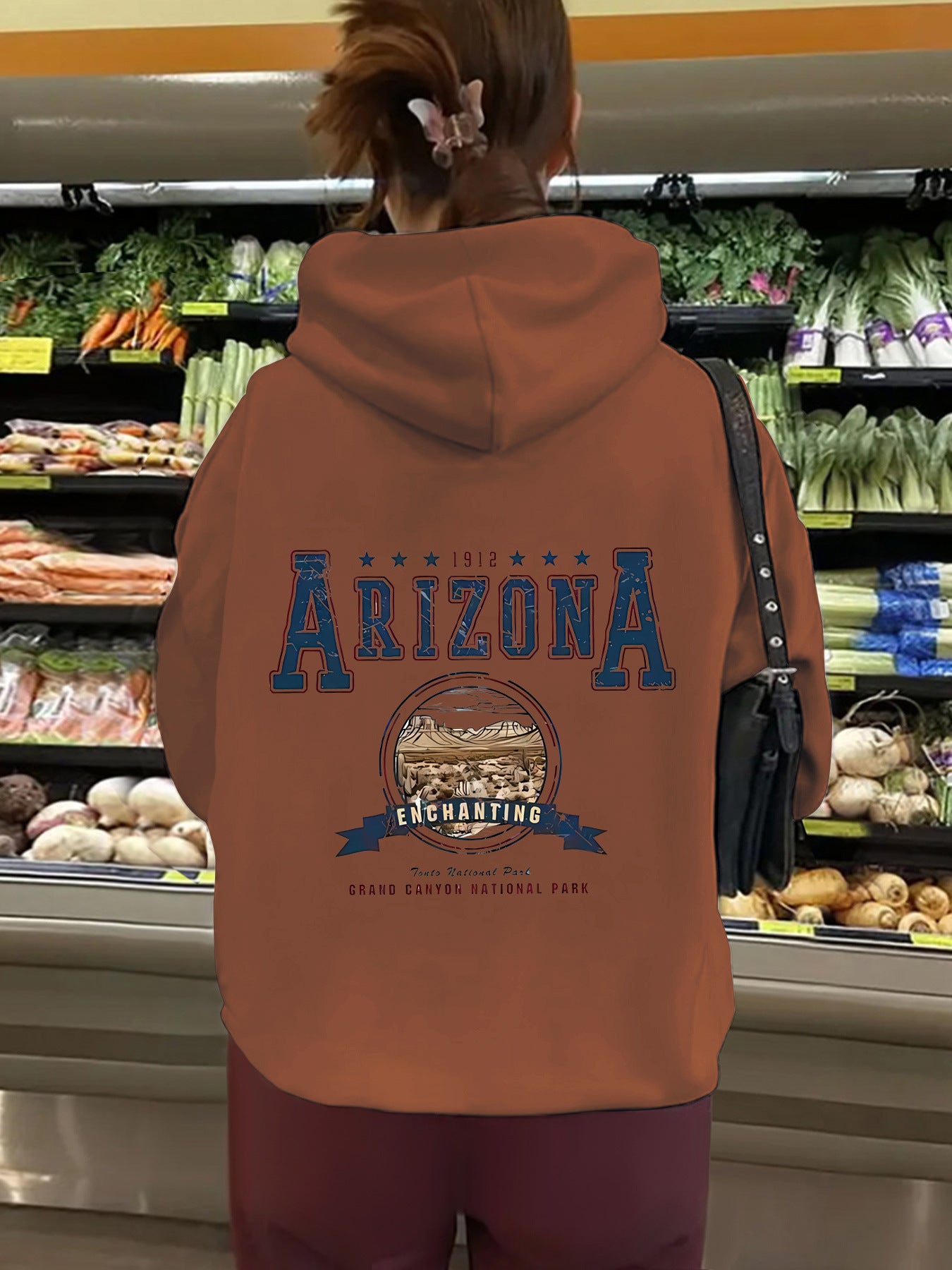 Long sleeved hoodie loose top women ARIZONA print