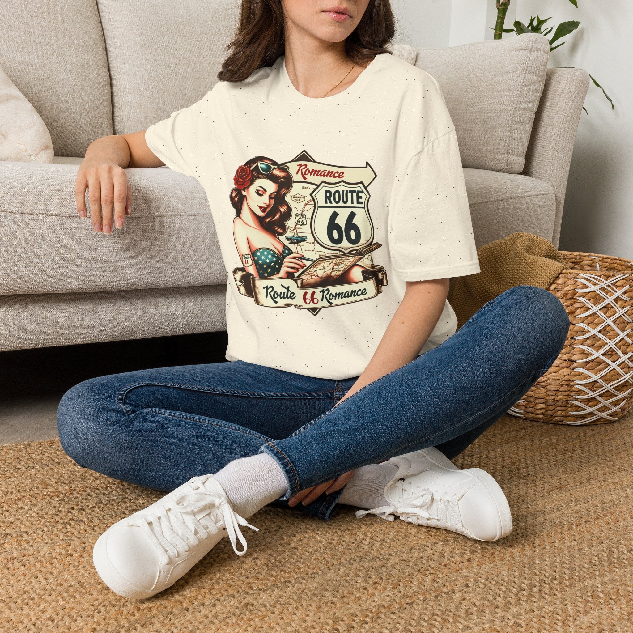 Pinup Girl Route 66 T-Shirt | Vintage Roadtrip Retro Sign