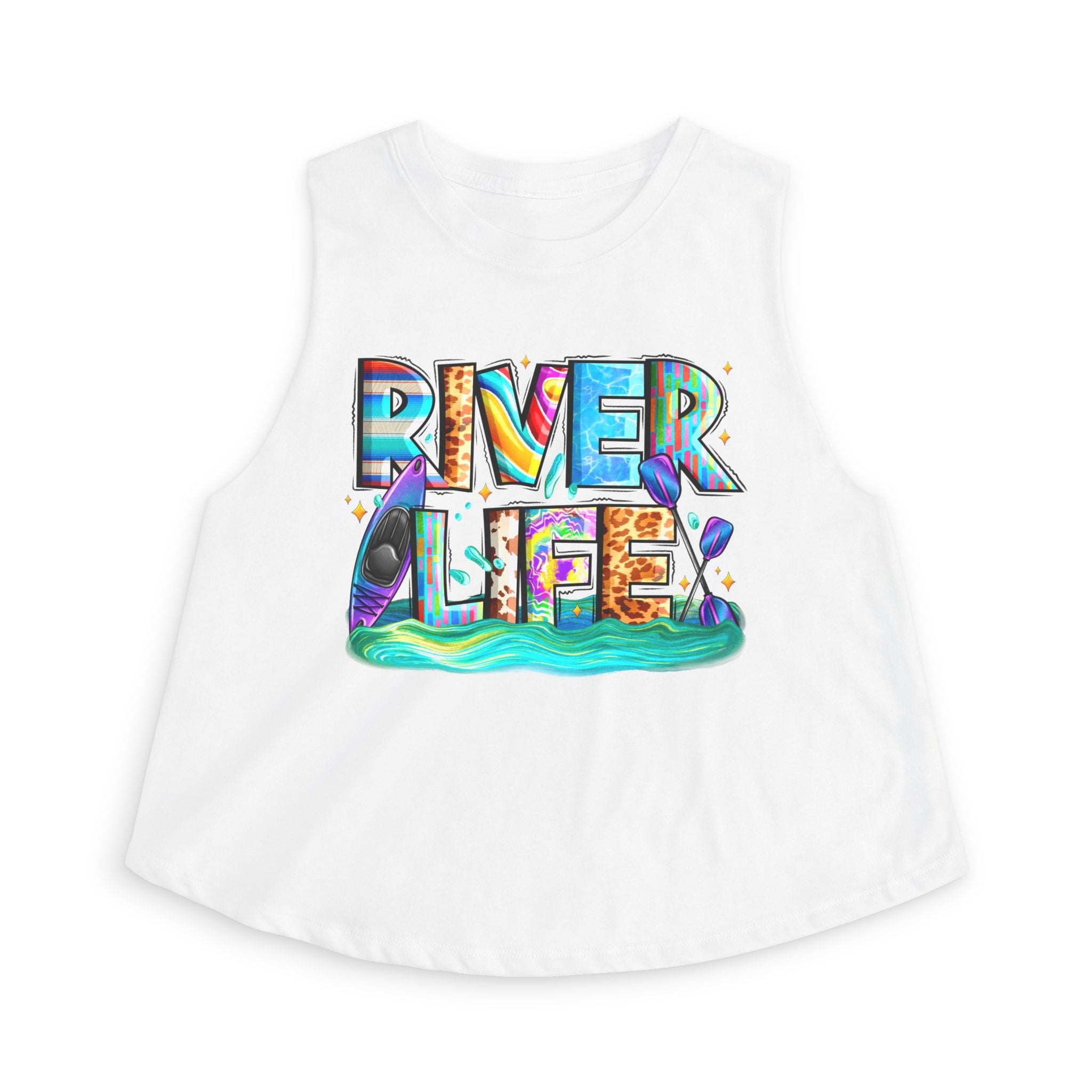 River Life Graphic Women's Crop Top | Kayak Paddle River Scene