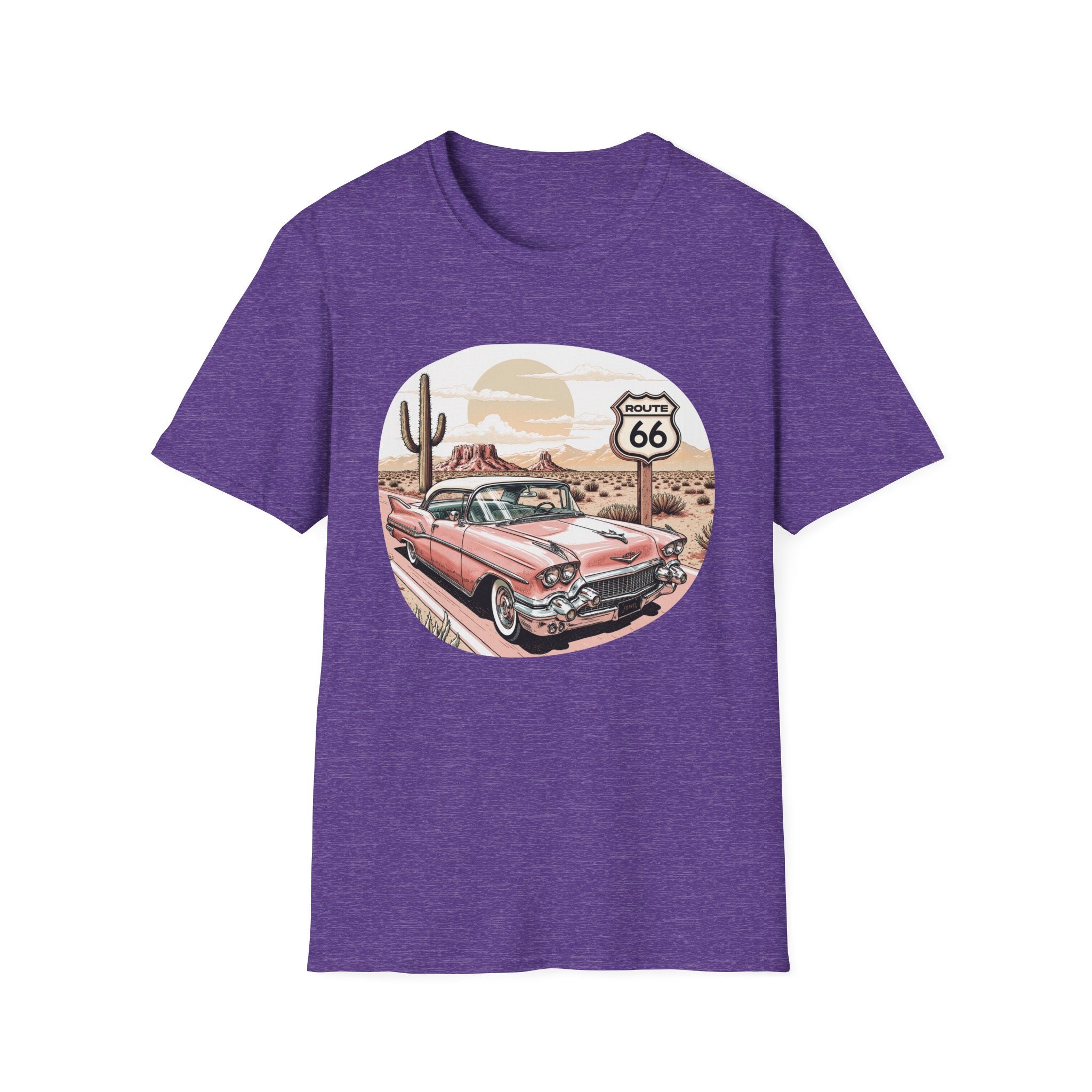 Retro Pink Classic Car Route 66 T-Shirt | Desert Cactus Vintage Roadtrip