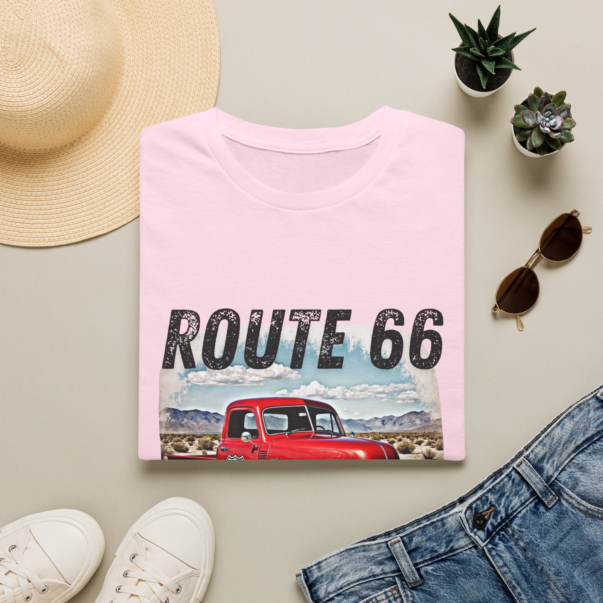 Route 66 Red Vintage Truck T-Shirt | Retro Highway Graphic