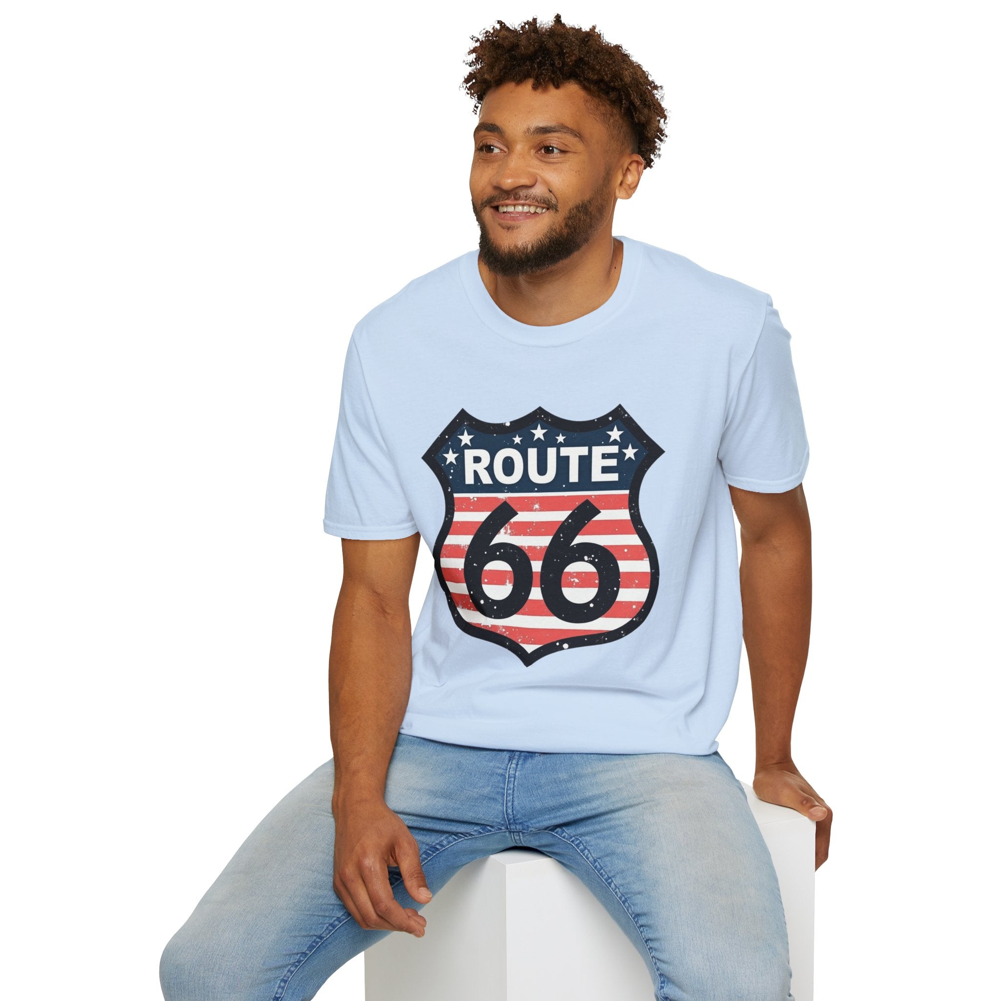 Route 66 Shield T-Shirt | American Flag Vintage Road Sign