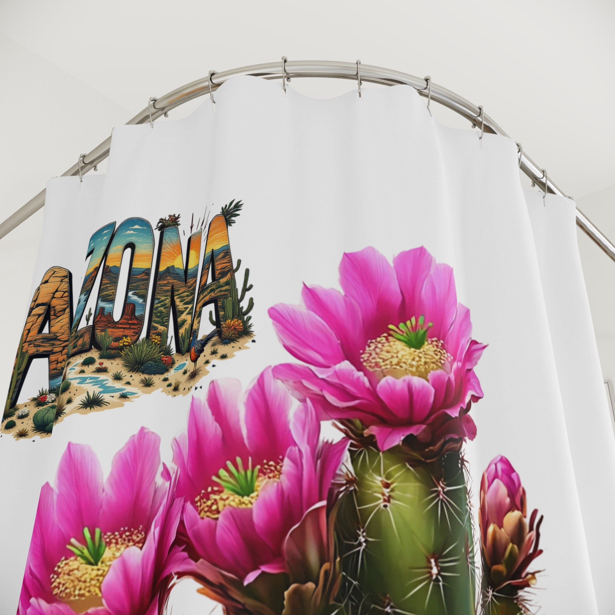 Arizona Floral Shower Curtain, Cactus Home Decor, AZ Southwest Bathroom, Bohemian Style, Unique Gift for Nature Lovers