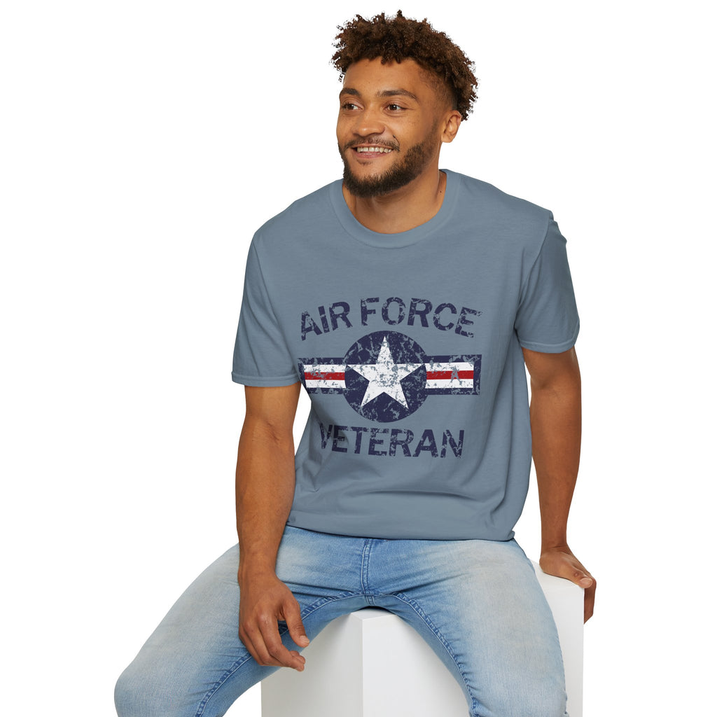 Air Force Veteran Distressed Logo T-Shirt | Military Star Stripe Tee