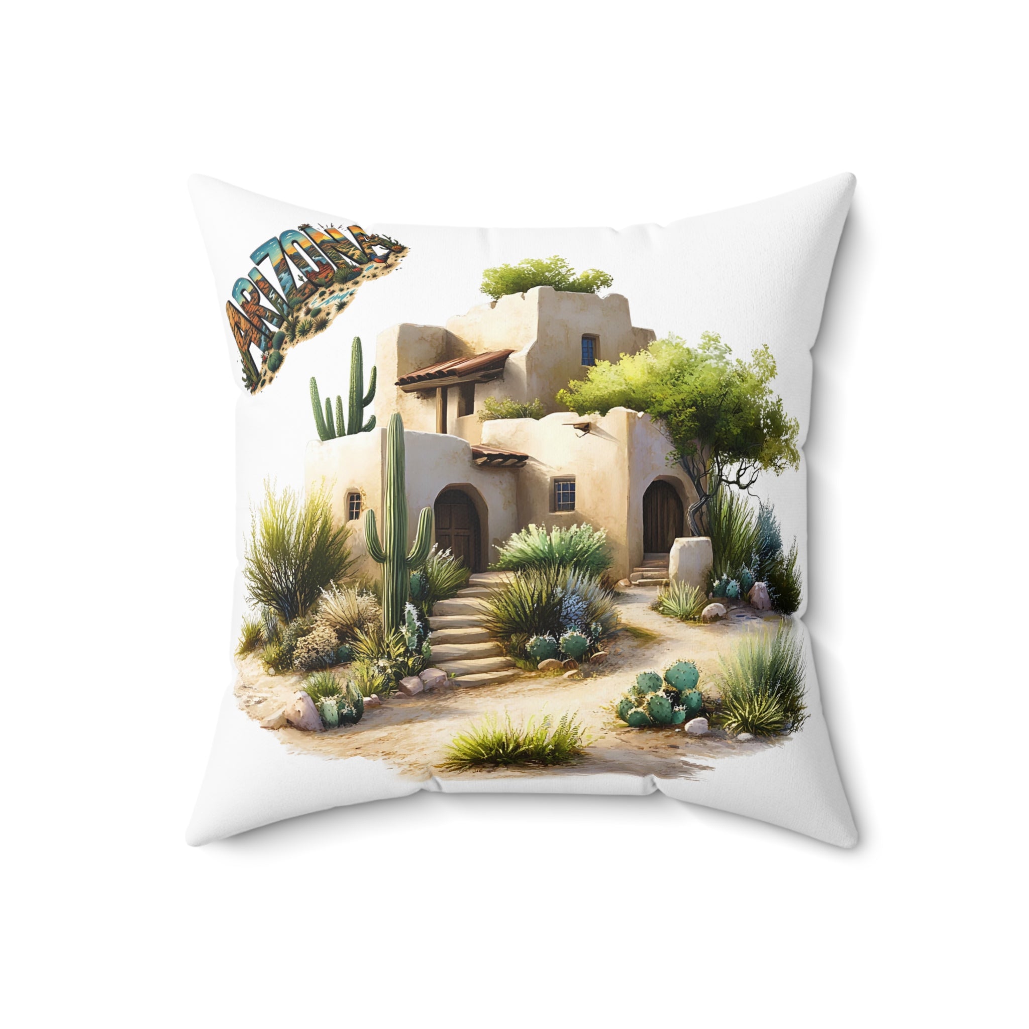 Arizona Desert Oasis Square Pillow, Southwestern Decor, Boho Home Accent, Cactus Pillow, Cozy Gift for Nature Lovers, Room Makeover AZ