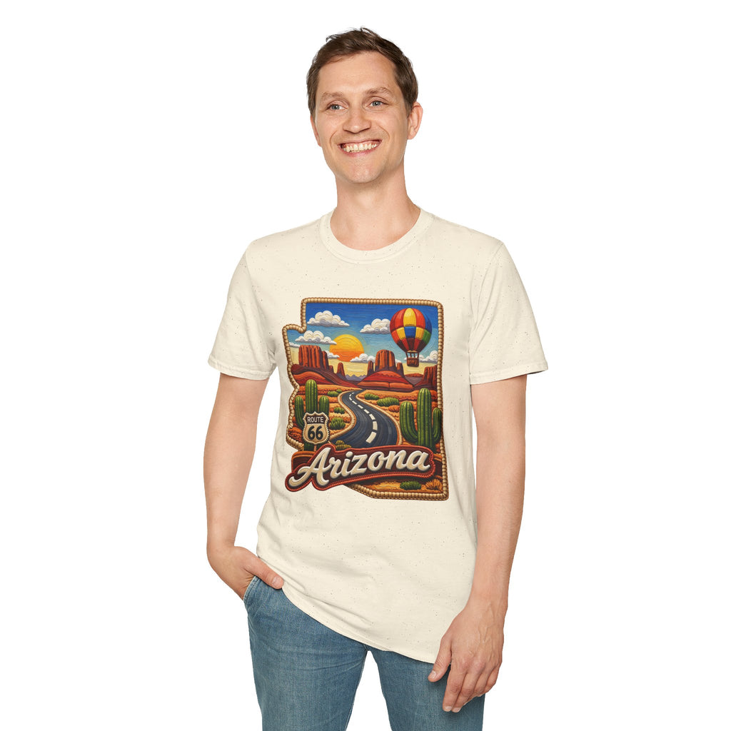 Arizona Route 66 Desert Road T-Shirt | Hot Air Balloon Southwestern Scene