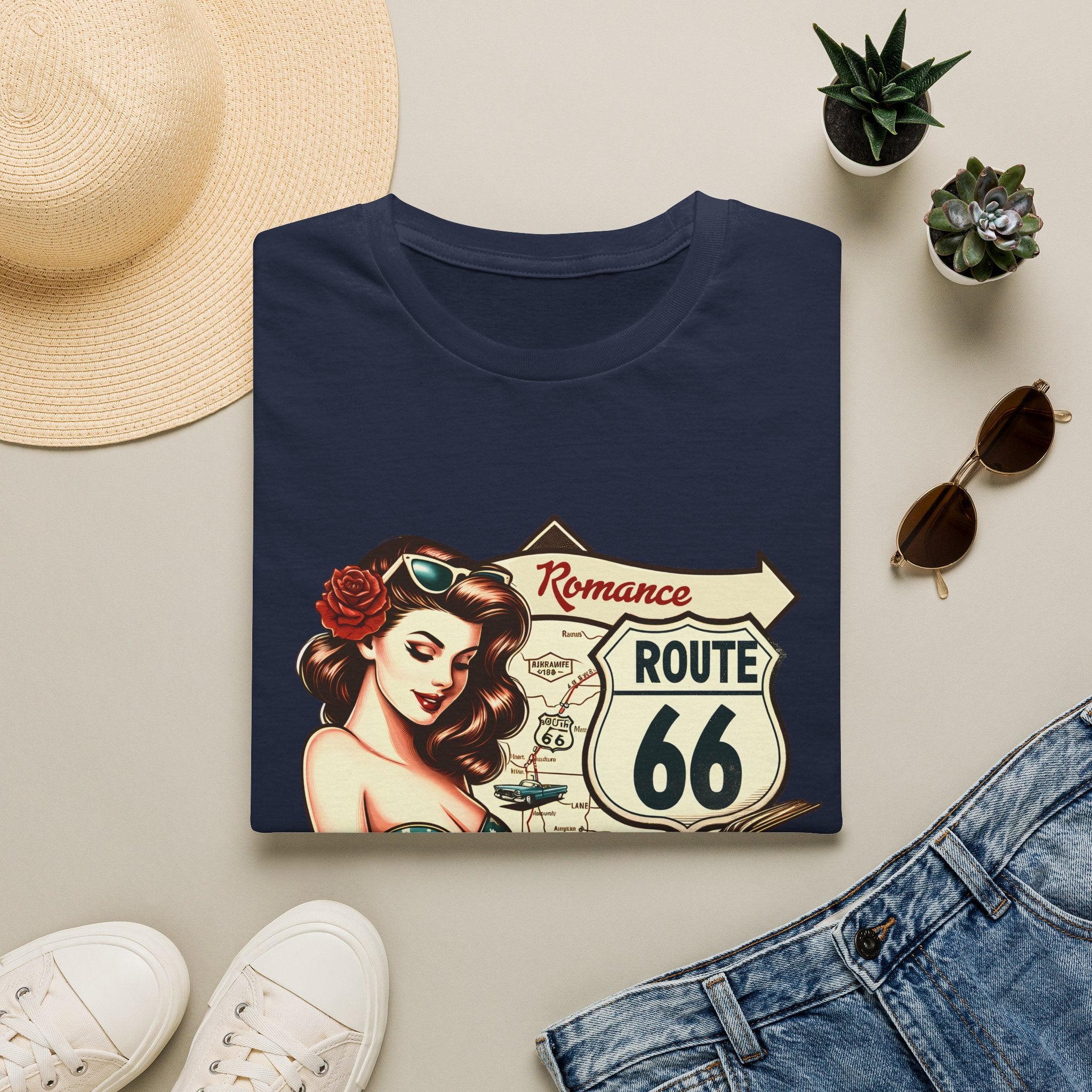 Pinup Girl Route 66 T-Shirt | Vintage Roadtrip Retro Sign