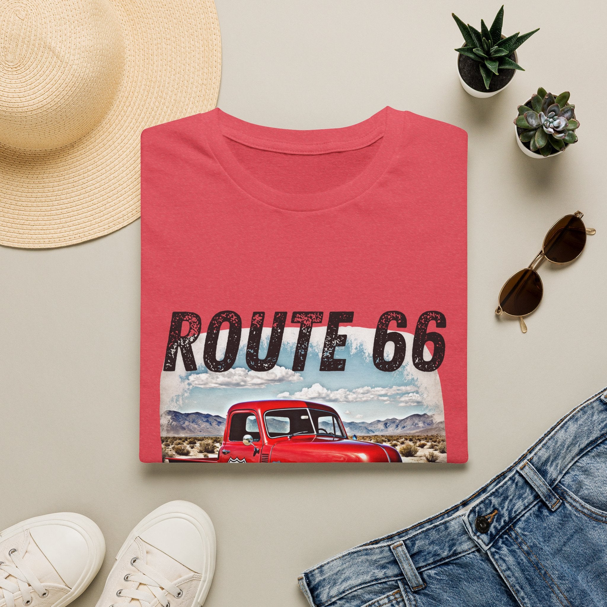 Route 66 Red Vintage Truck T-Shirt | Retro Highway Graphic