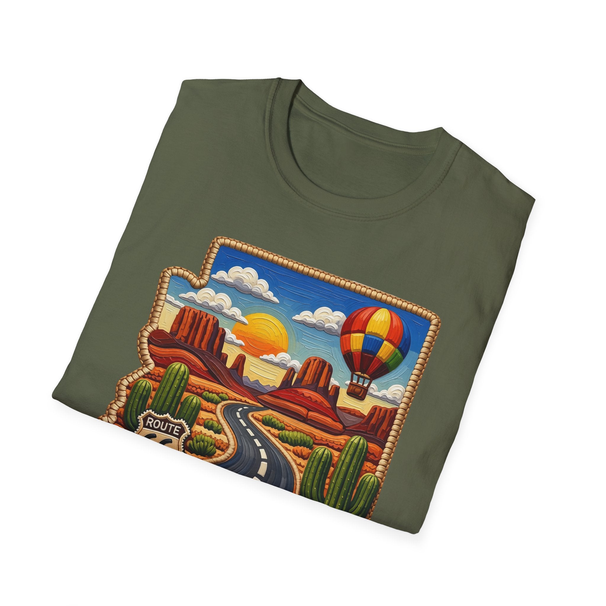 Arizona Route 66 Desert Road T-Shirt | Hot Air Balloon Southwestern Scene