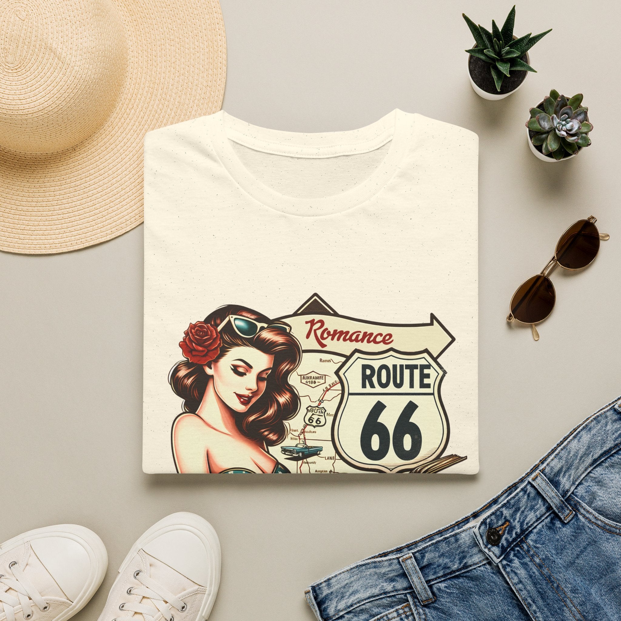 Pinup Girl Route 66 T-Shirt | Vintage Roadtrip Retro Sign
