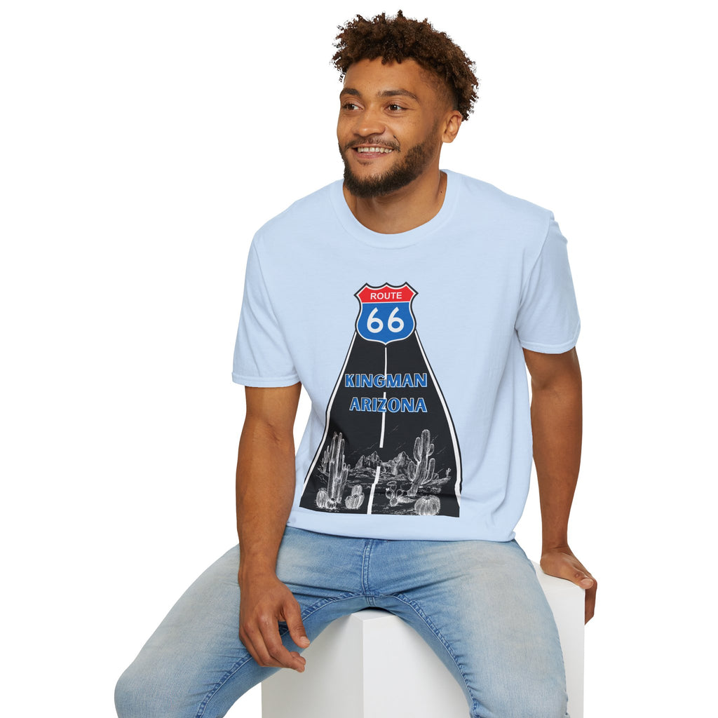 Route 66 Kingman Arizona Mens Womans Softstyle T-Shirt, Vintage Road Trip Shirt, Retro Travel Tee, Men's Women's Graphic Top, Gift for Travelers