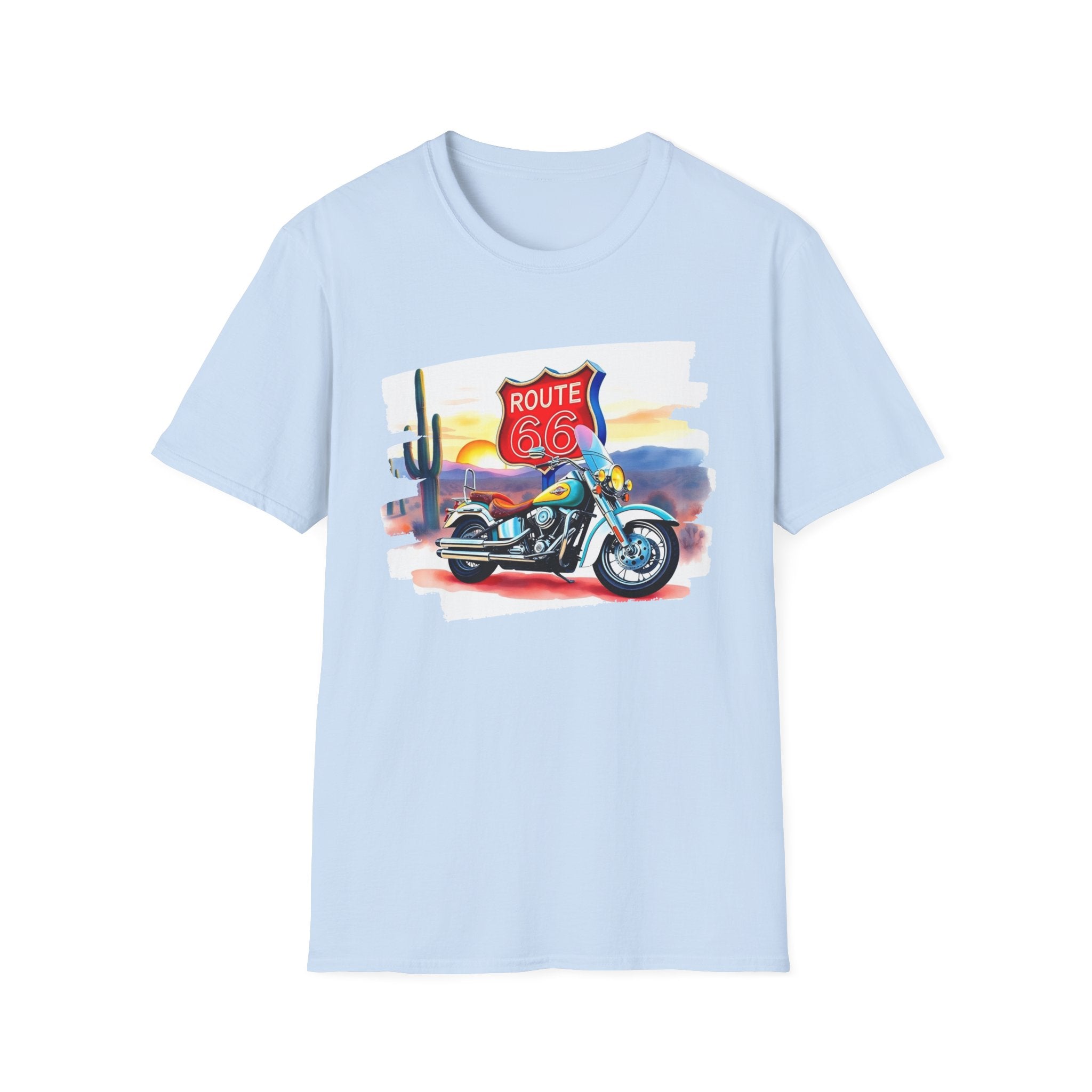 Route 66 Motorcycle T-Shirt | Desert Sunset Biker Graphic