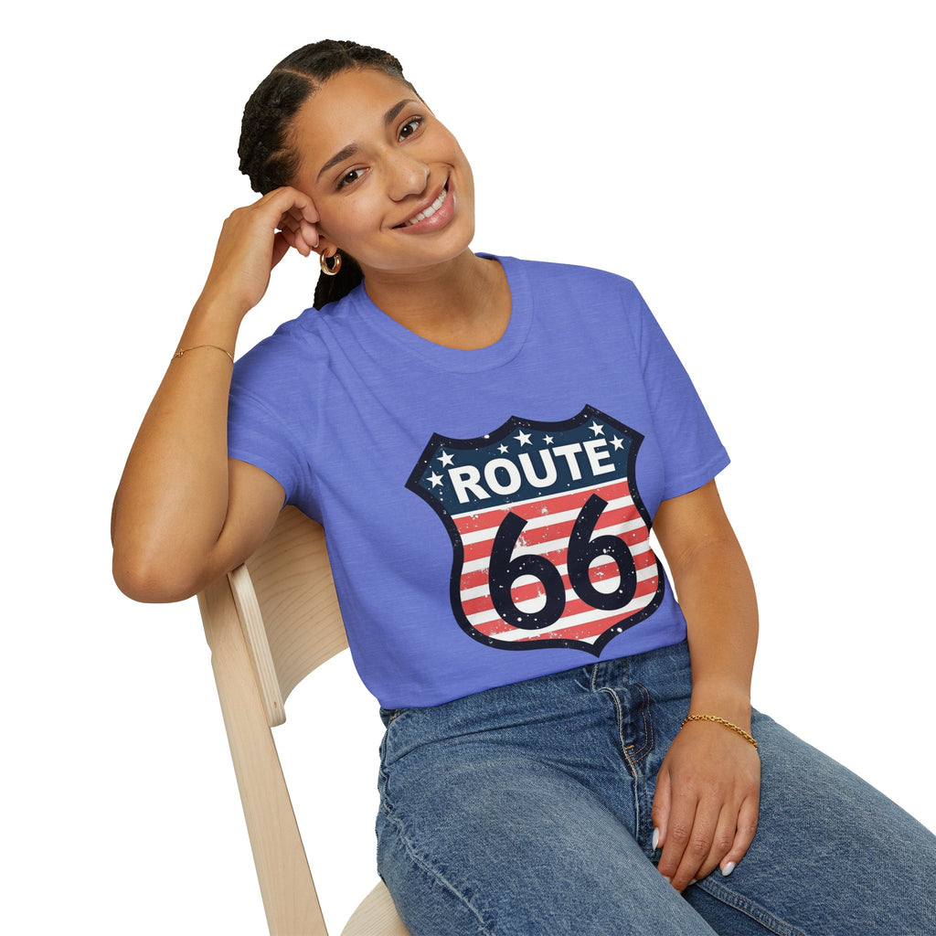 Route 66 Shield T-Shirt | American Flag Vintage Road Sign