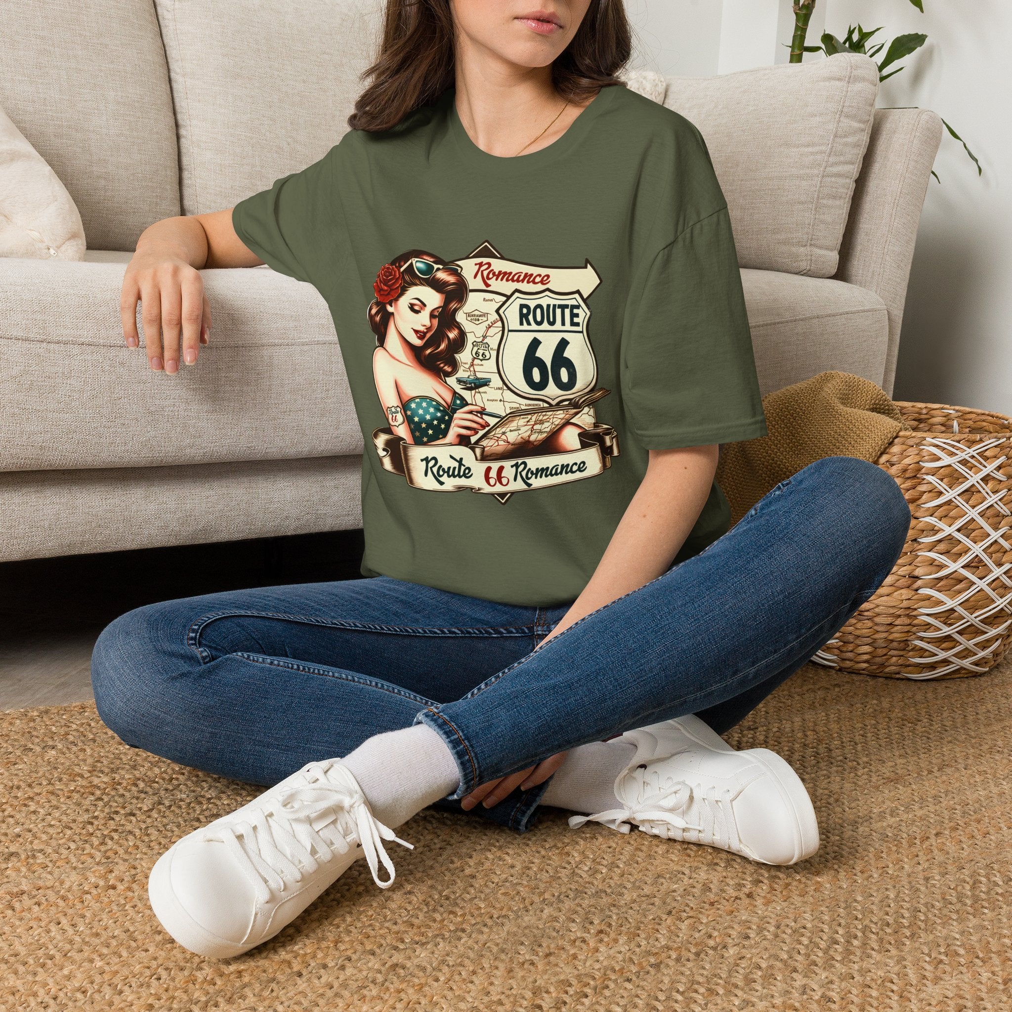 Pinup Girl Route 66 T-Shirt | Vintage Roadtrip Retro Sign