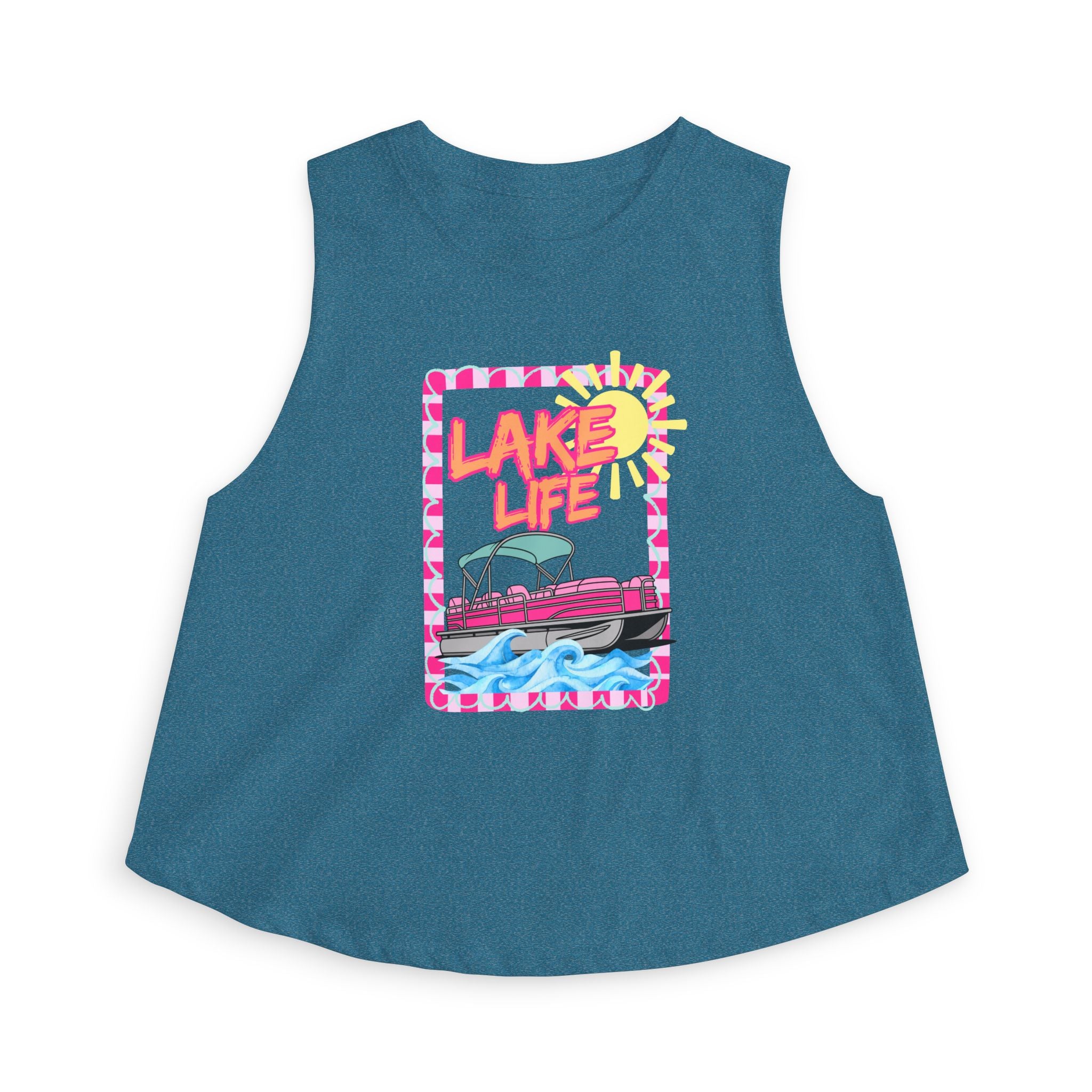 Lake Life boat illustration Crop Top | summer lake vibes, colorful retro frame