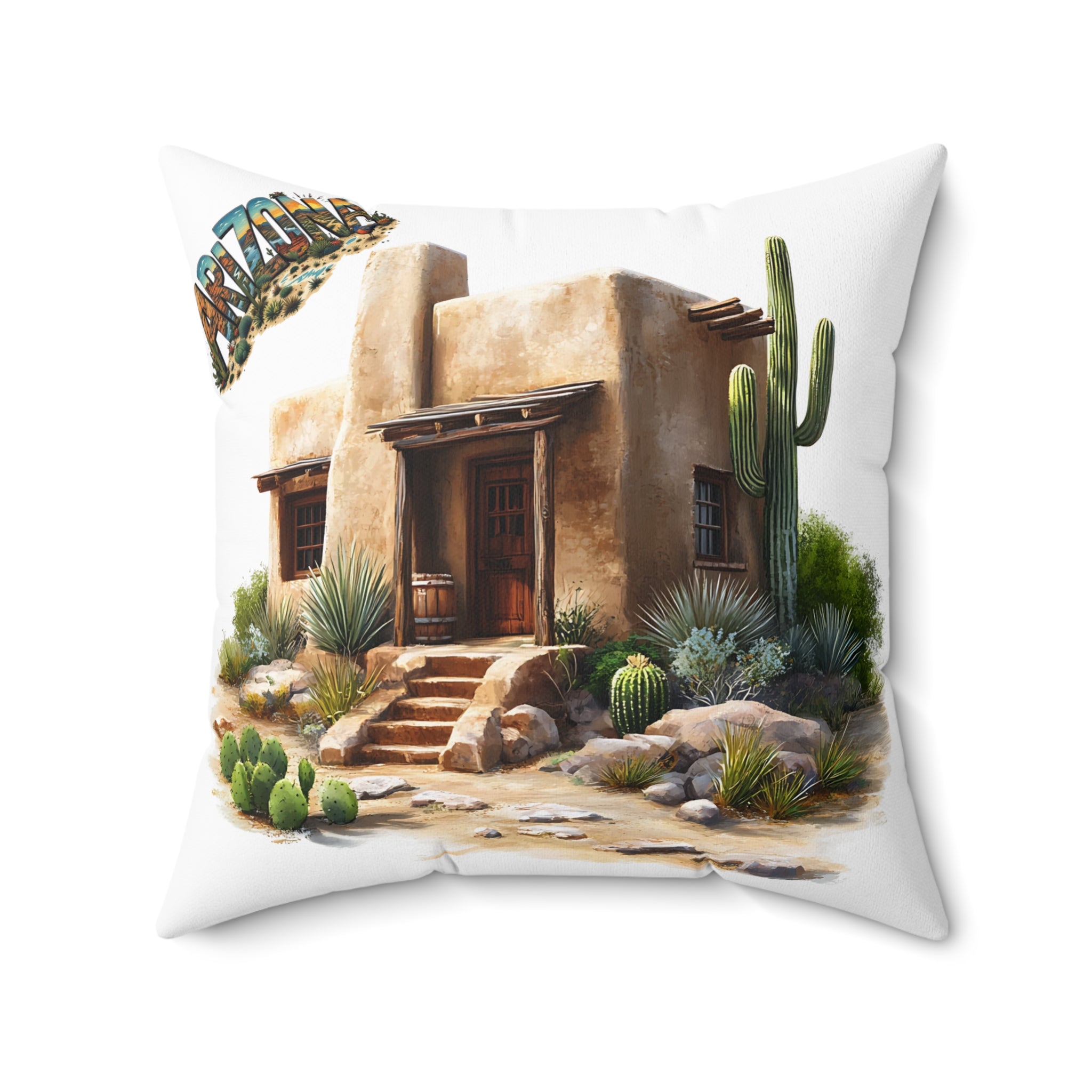 Arizona Desert Oasis Square Pillow, Southwestern Decor, Boho Home Accent, Cactus Pillow, Cozy Gift for Nature Lovers, Room Makeover AZ