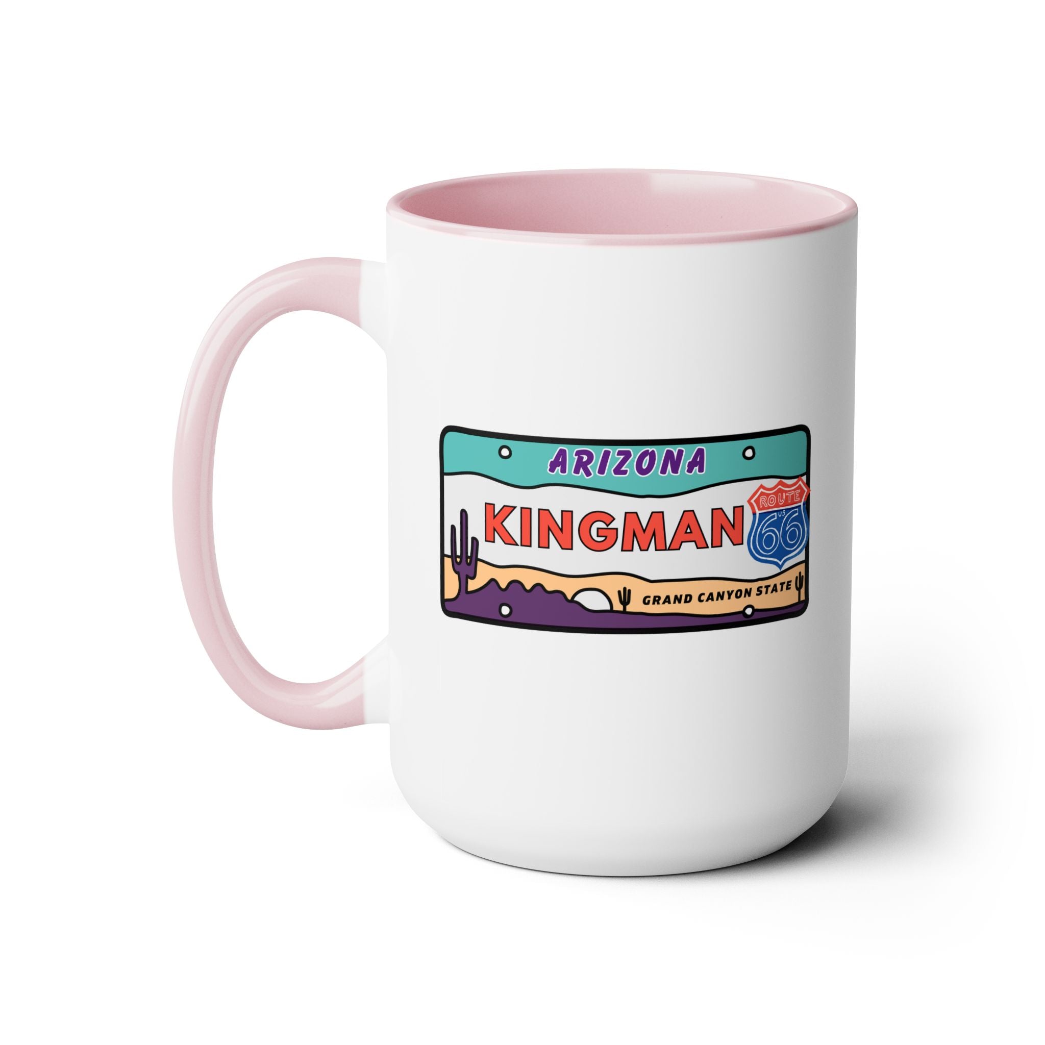 Kingman Arizona Route 66 Two-Tone Coffee Mugs, 15oz