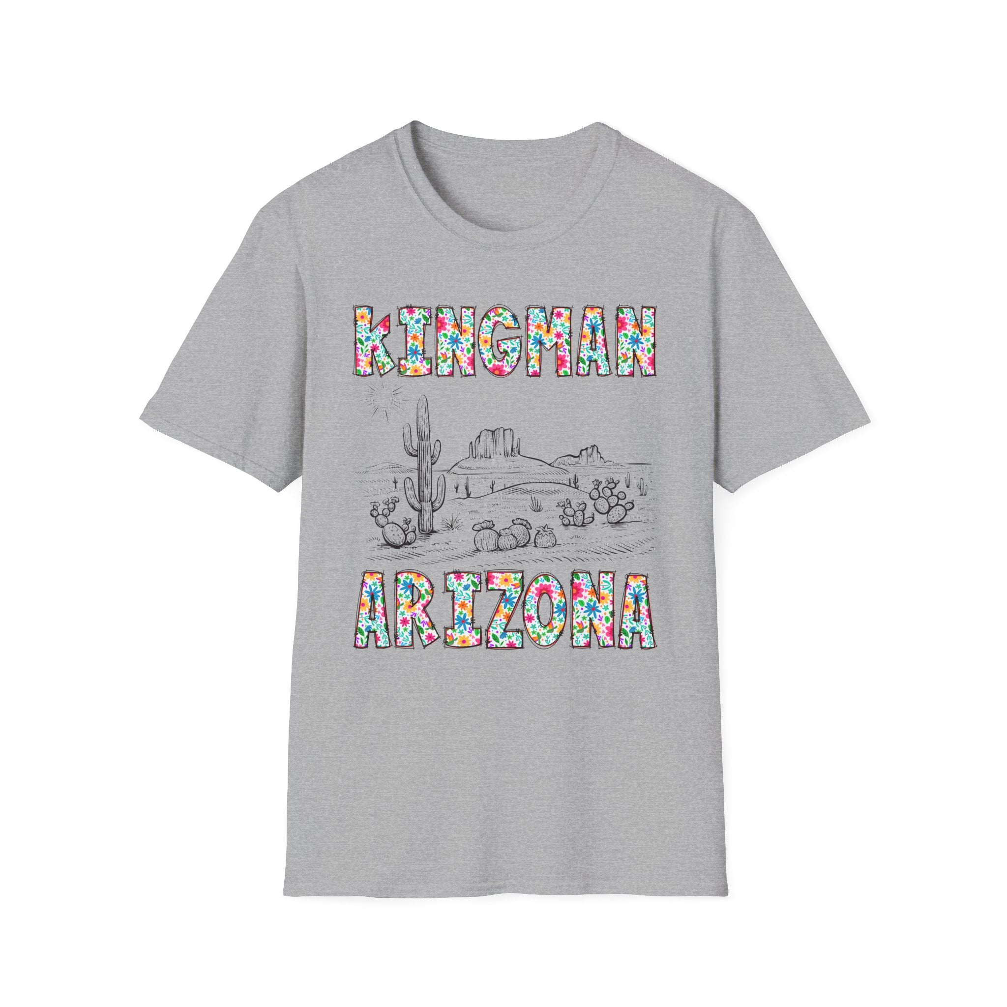 Kingman Arizona Colorful Mens Womans Unisex T-Shirt, Casual Wear, Travel Souvenir, Gift for Nature Lovers, Vacation Tee
