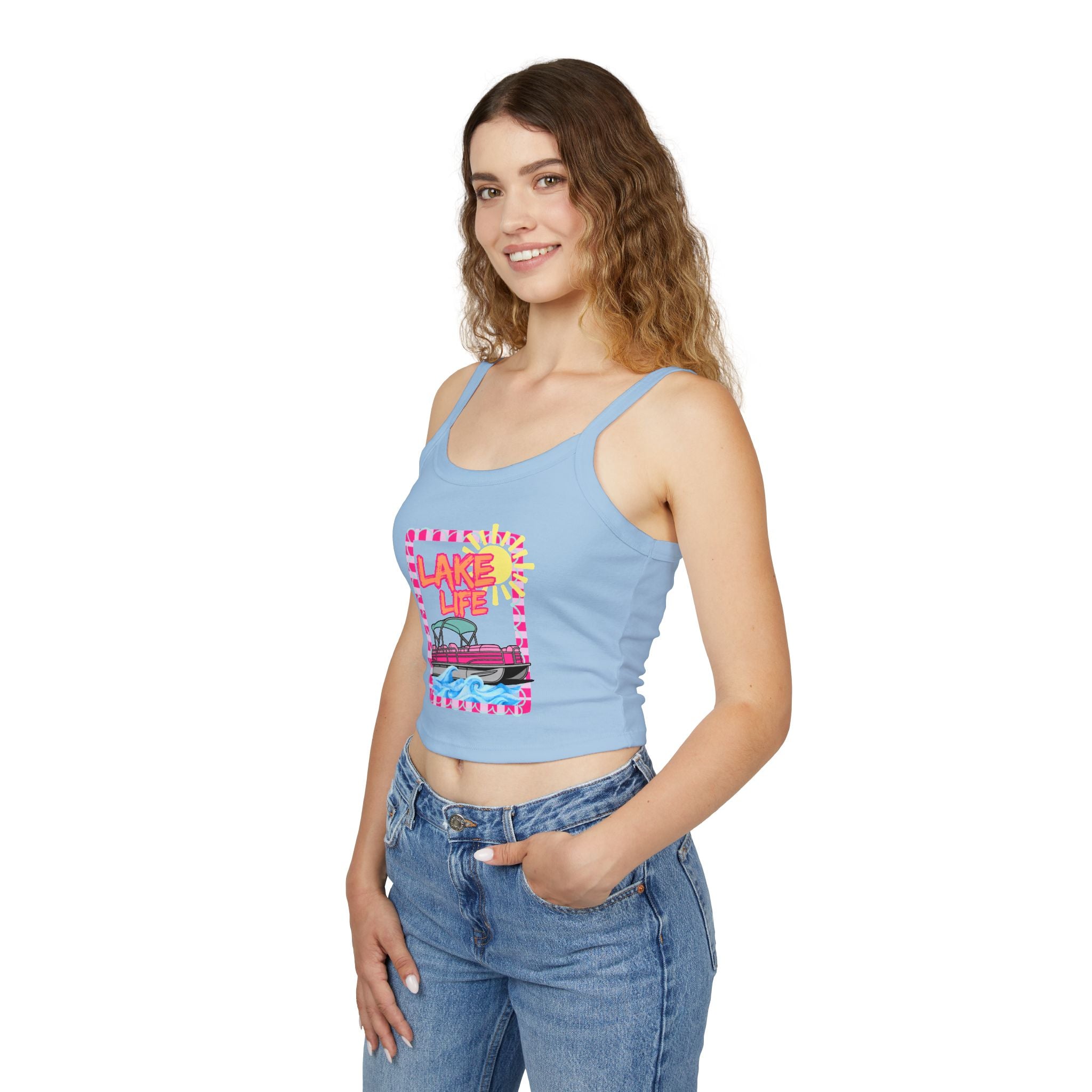 Lake Life Boat Graphic Tank Top | Retro Sunset Lakeside Design
