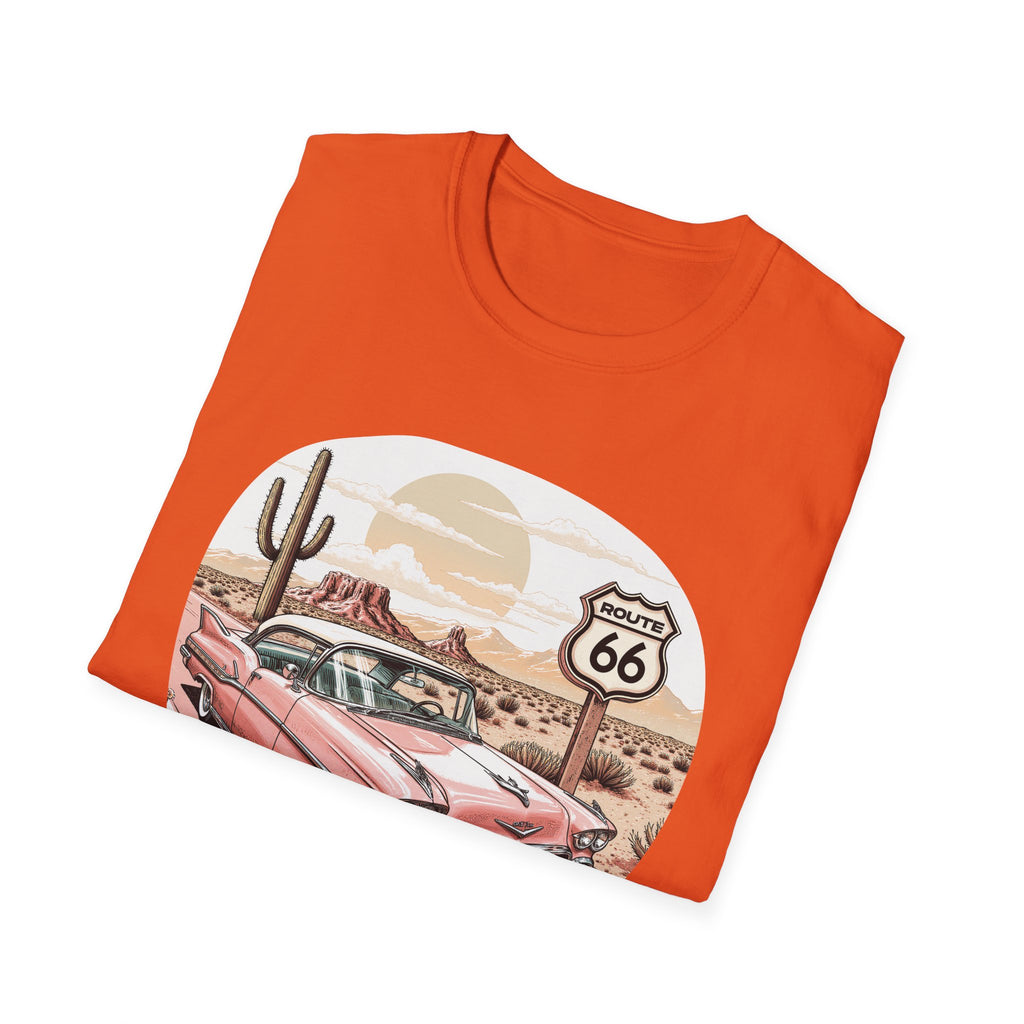 Retro Pink Classic Car Route 66 T-Shirt | Desert Cactus Vintage Roadtrip