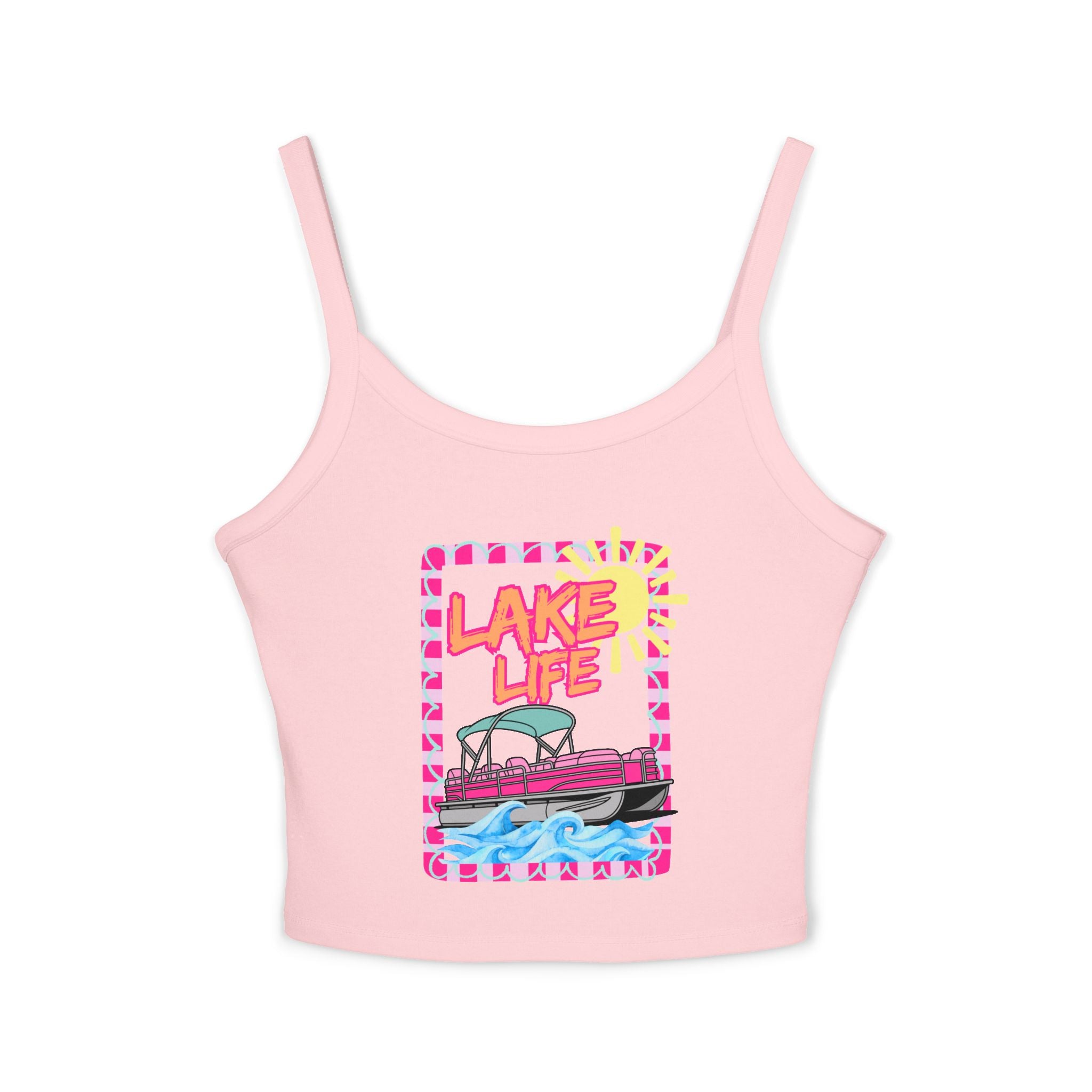 Lake Life Boat Graphic Tank Top | Retro Sunset Lakeside Design