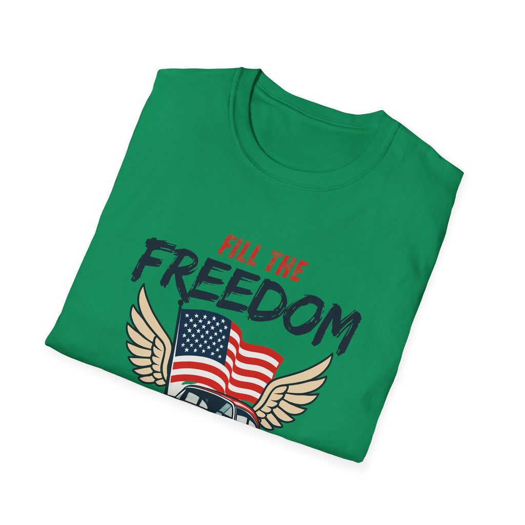 Fill the Freedom Vintage Car T-Shirt | American Flag Wings Chicago to Santa Monica
