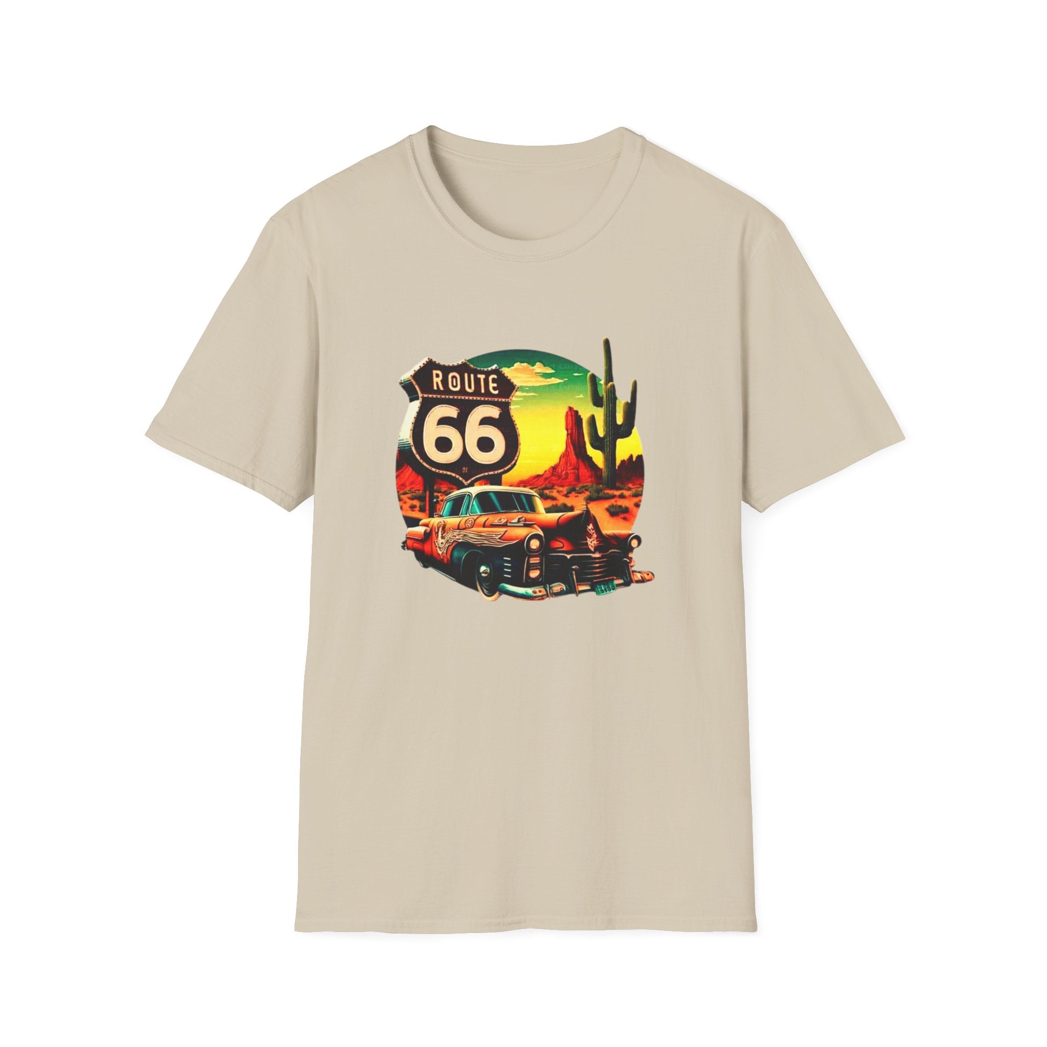 Route 66 Mens and Womans Softstyle T-Shirt, Unisex Retro Vintage Tee, Road Trip Travel Shirt, Hipster Graphic Top, Americana Clothing