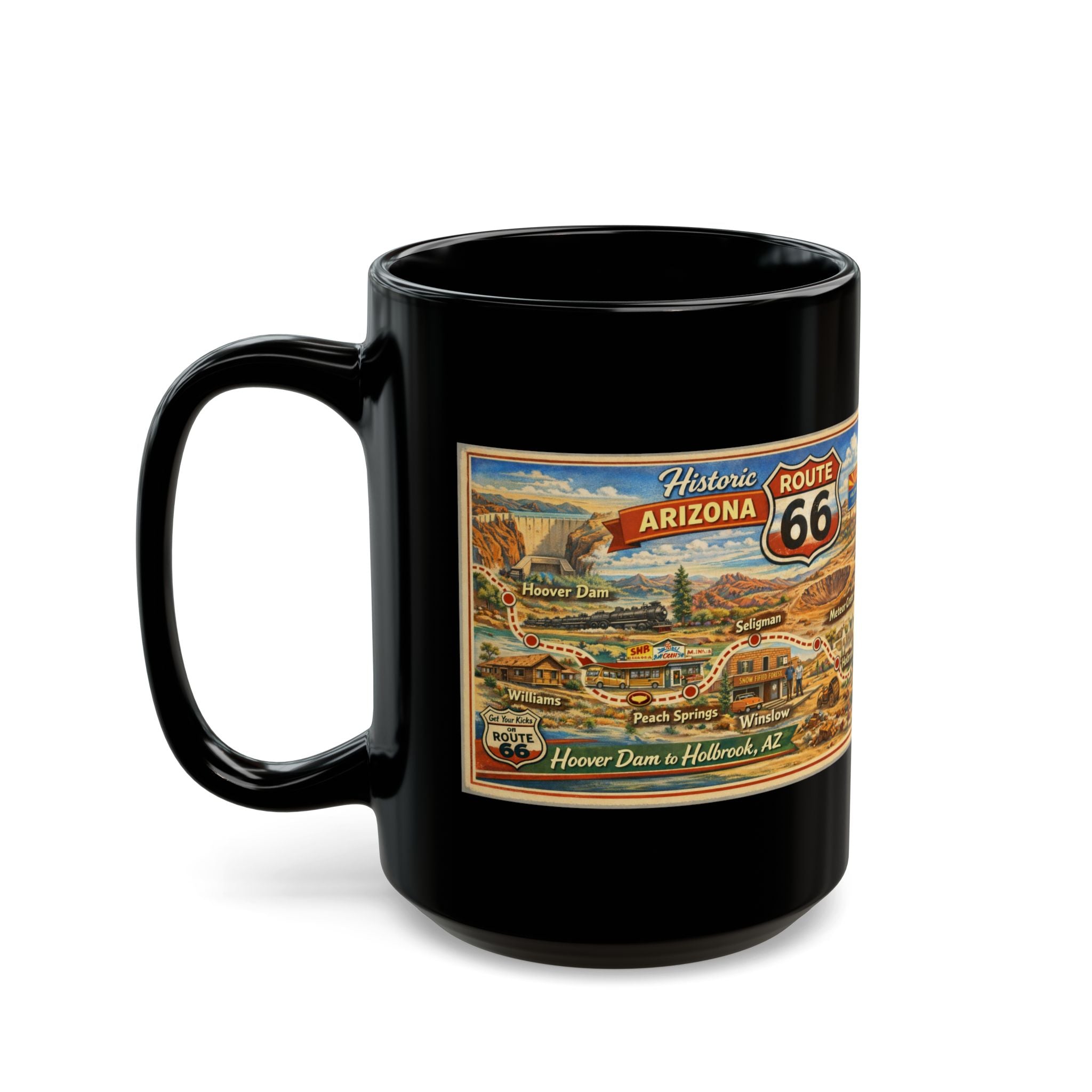 Historic Route 66 Arizona map Mug | Black ceramic road trip souvenir