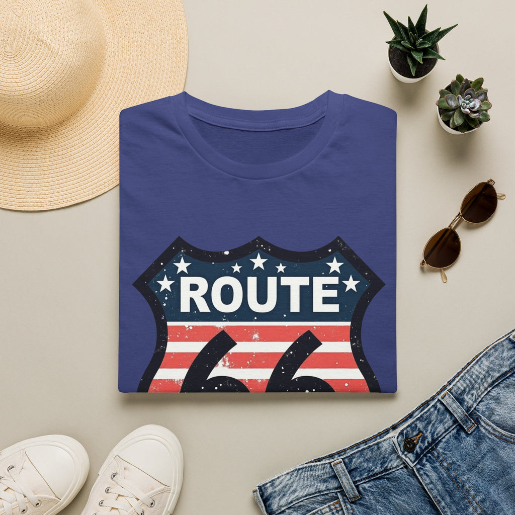 Route 66 Shield T-Shirt | American Flag Vintage Road Sign