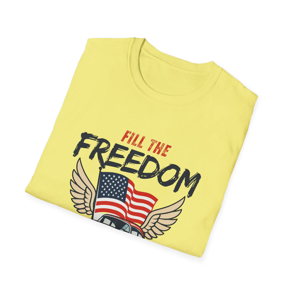 Fill the Freedom Vintage Car T-Shirt | American Flag Wings Chicago to Santa Monica