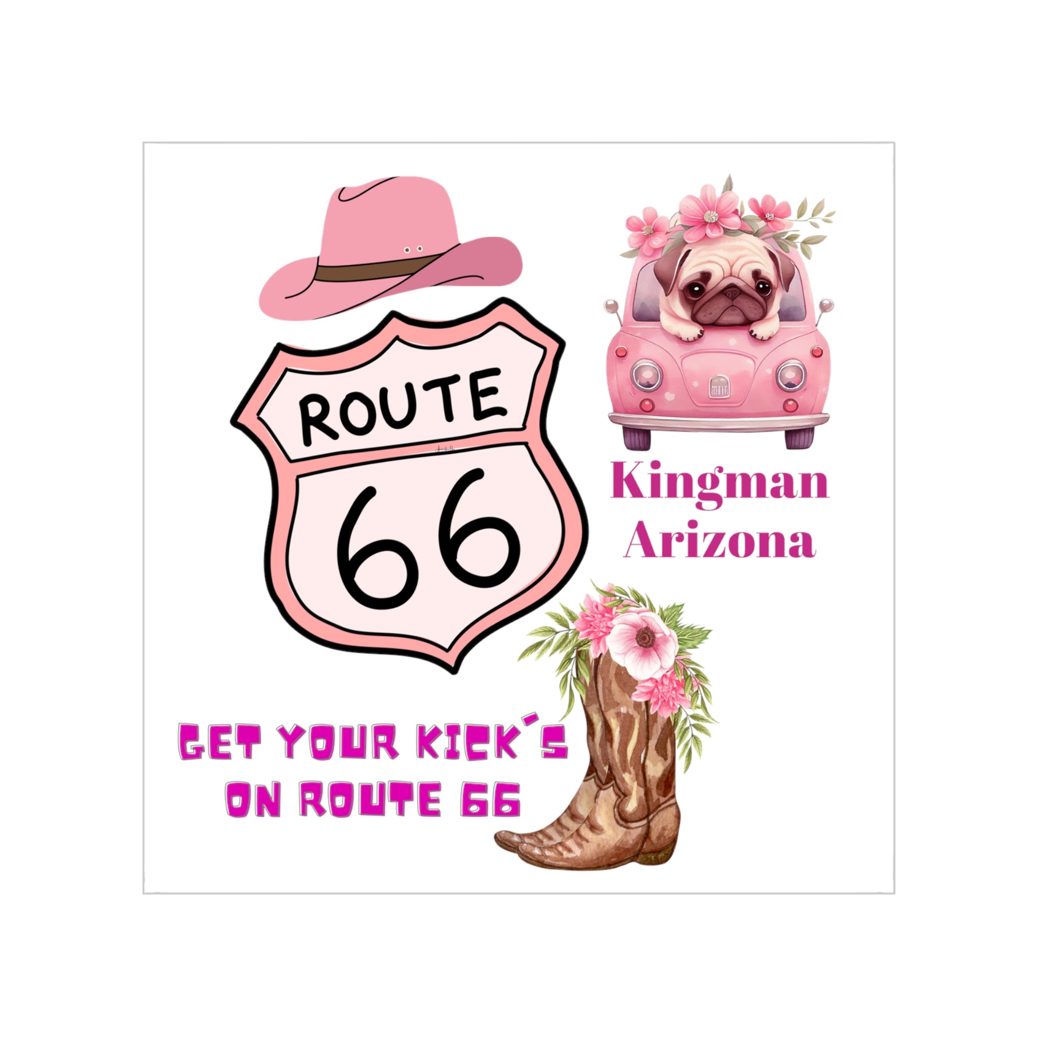 Route 66 Kingman Arizona Transparent Outdoor Sticker, Square, 1pc - Fun Retro Travel Decal for Water Bottles, Laptops, Cars, and More