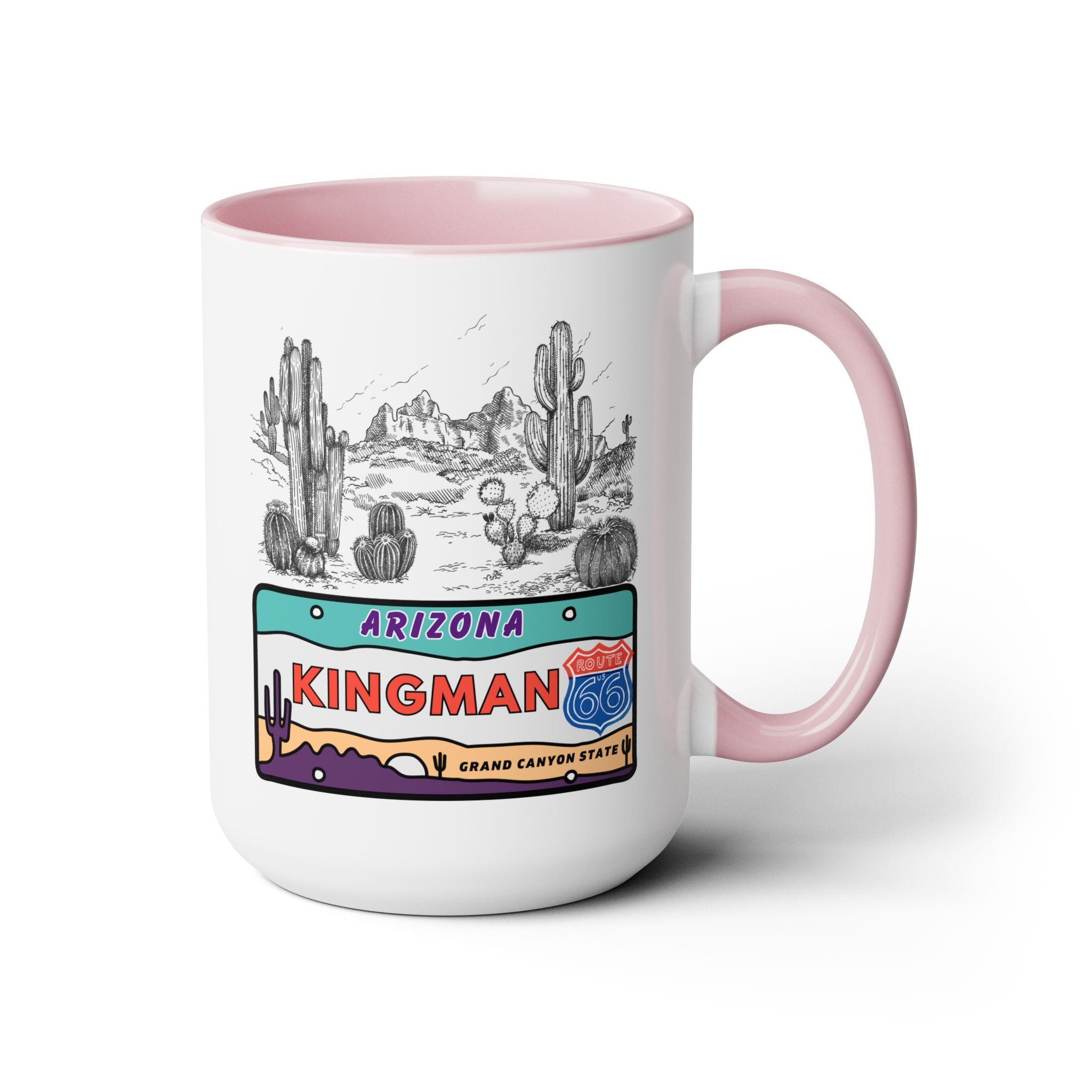 Kingman Arizona Route 66 Two-Tone Coffee Mugs, 15oz