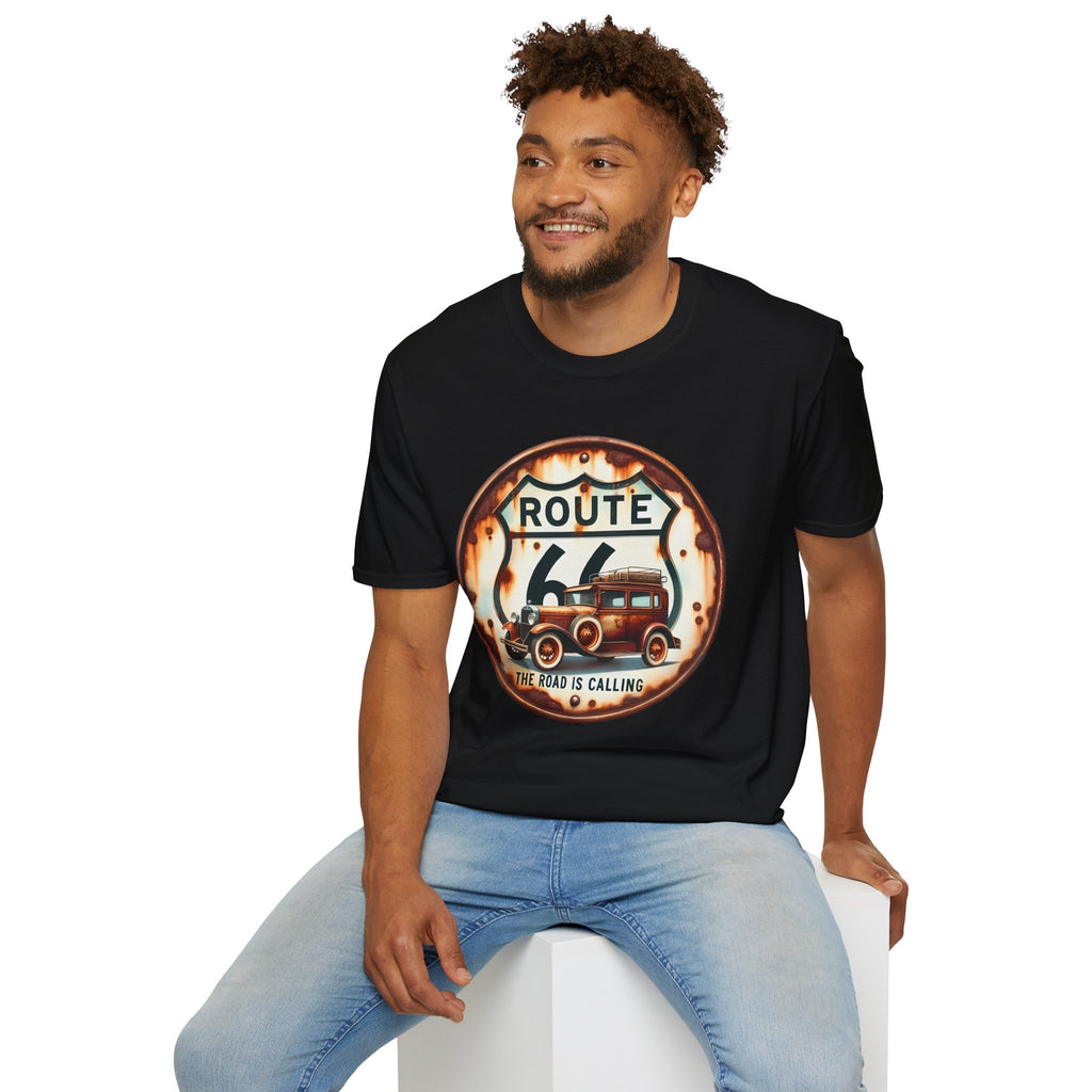 Route 66 Vintage Woody Wagon T-Shirt | The Road Is Calling, Retro Roadtrip Tee
