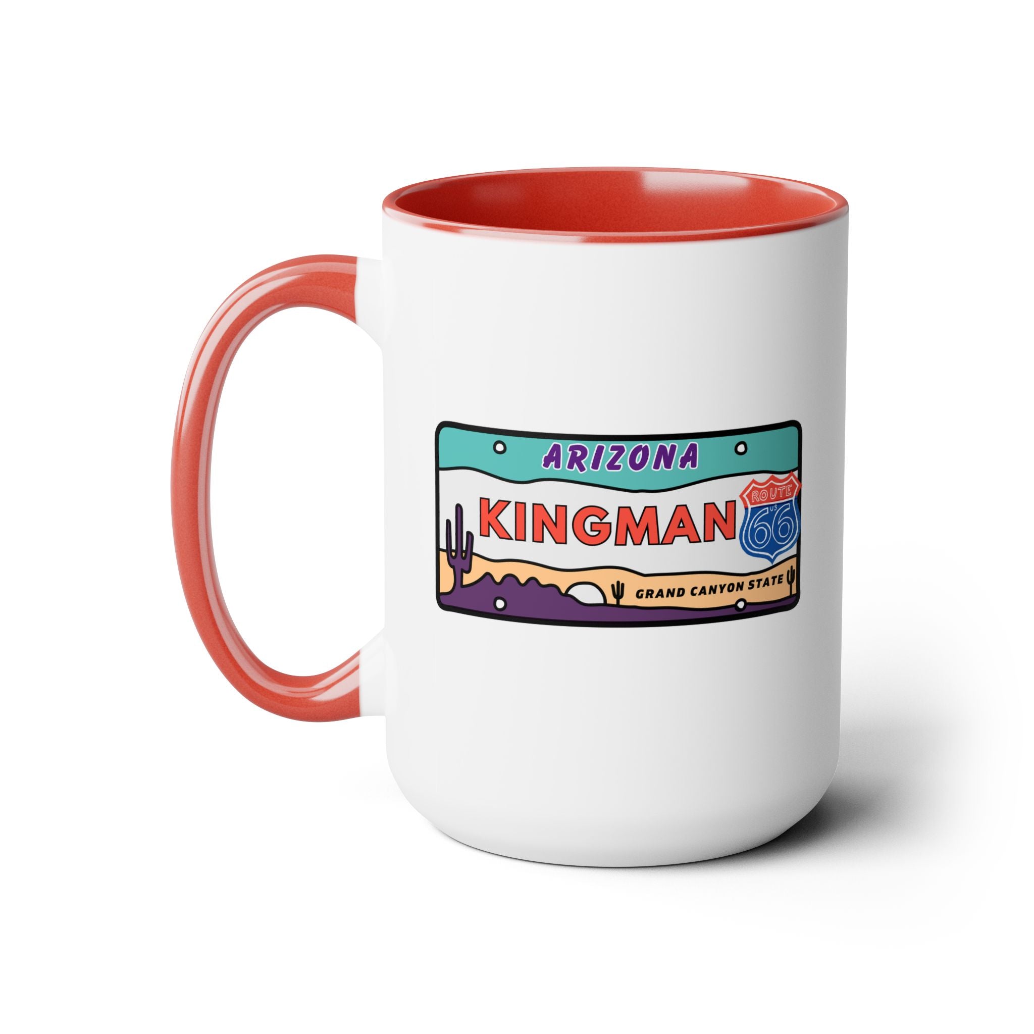 Kingman Arizona Route 66 Two-Tone Coffee Mugs, 15oz