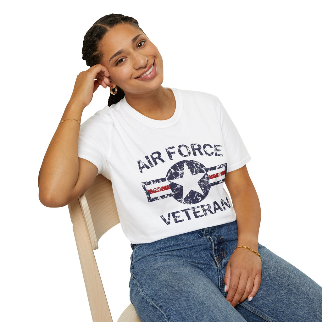 Air Force Veteran Distressed Logo T-Shirt | Military Star Stripe Tee