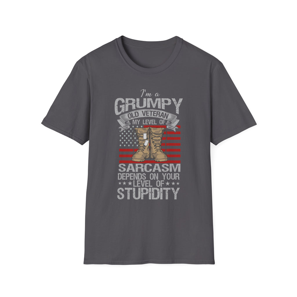 Grumpy Old Veteran Boots, T-Shirt | American Flag, Sarcasm Depends on Stupidity