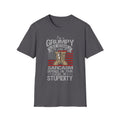 Grumpy Old Veteran Boots, T-Shirt | American Flag, Sarcasm Depends on Stupidity