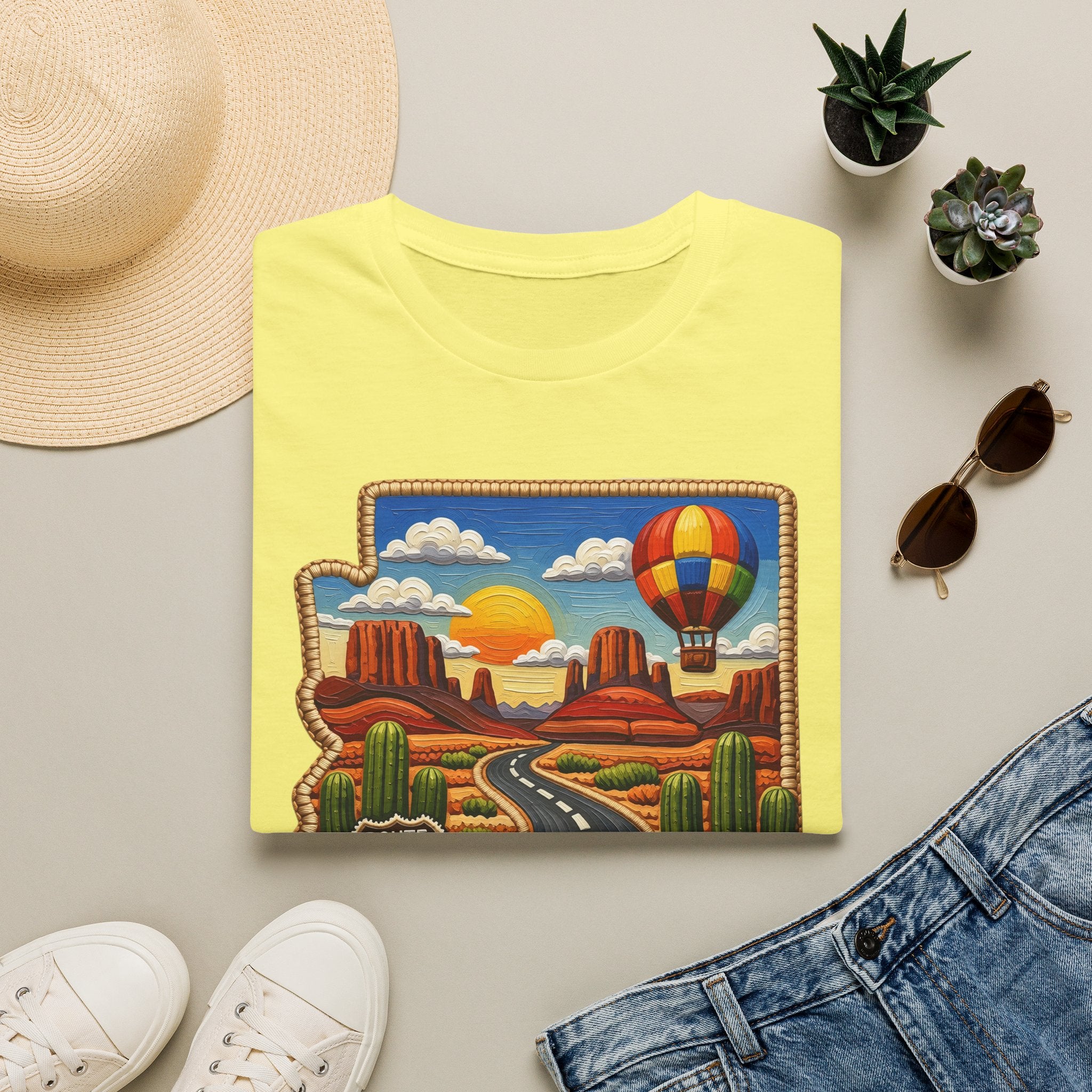 Arizona Route 66 Desert Road T-Shirt | Hot Air Balloon Southwestern Scene