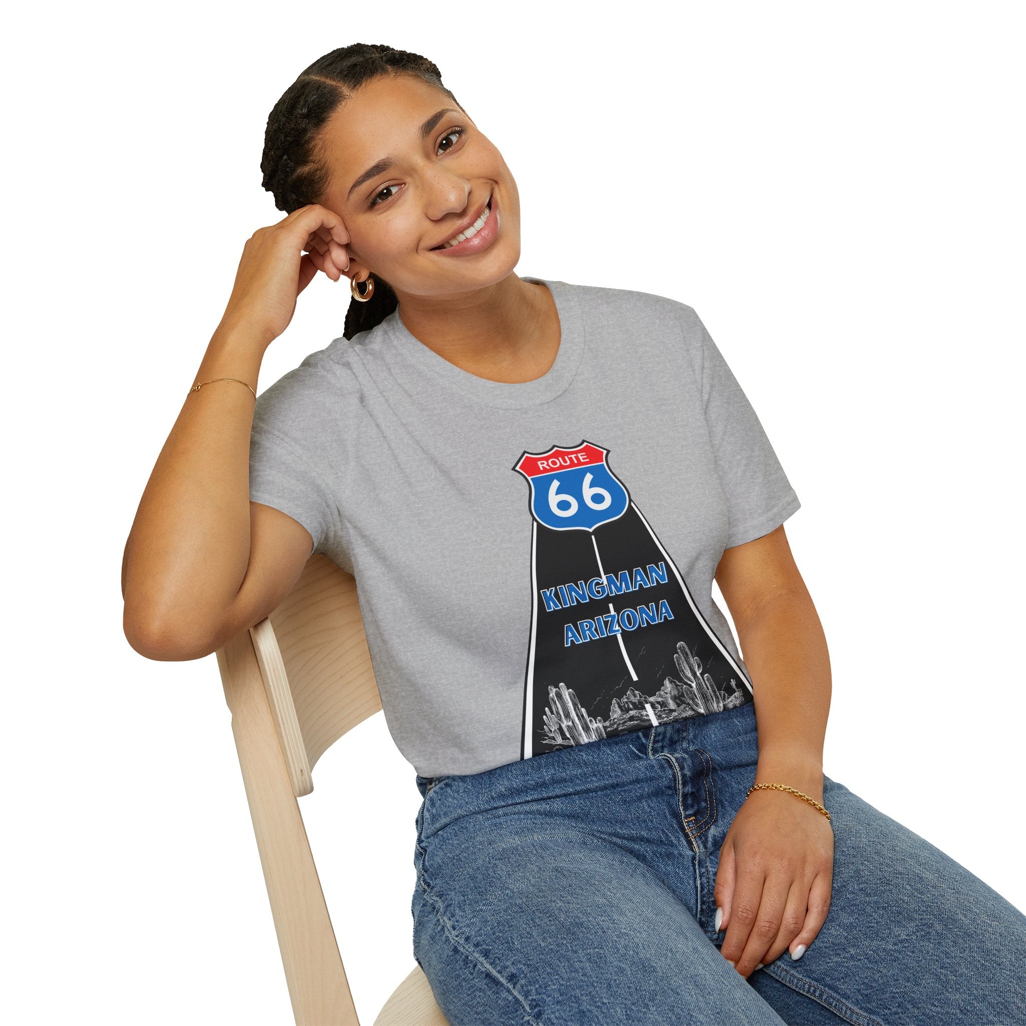 Route 66 Kingman Arizona Mens Womans Softstyle T-Shirt, Vintage Road Trip Shirt, Retro Travel Tee, Men's Women's Graphic Top, Gift for Travelers