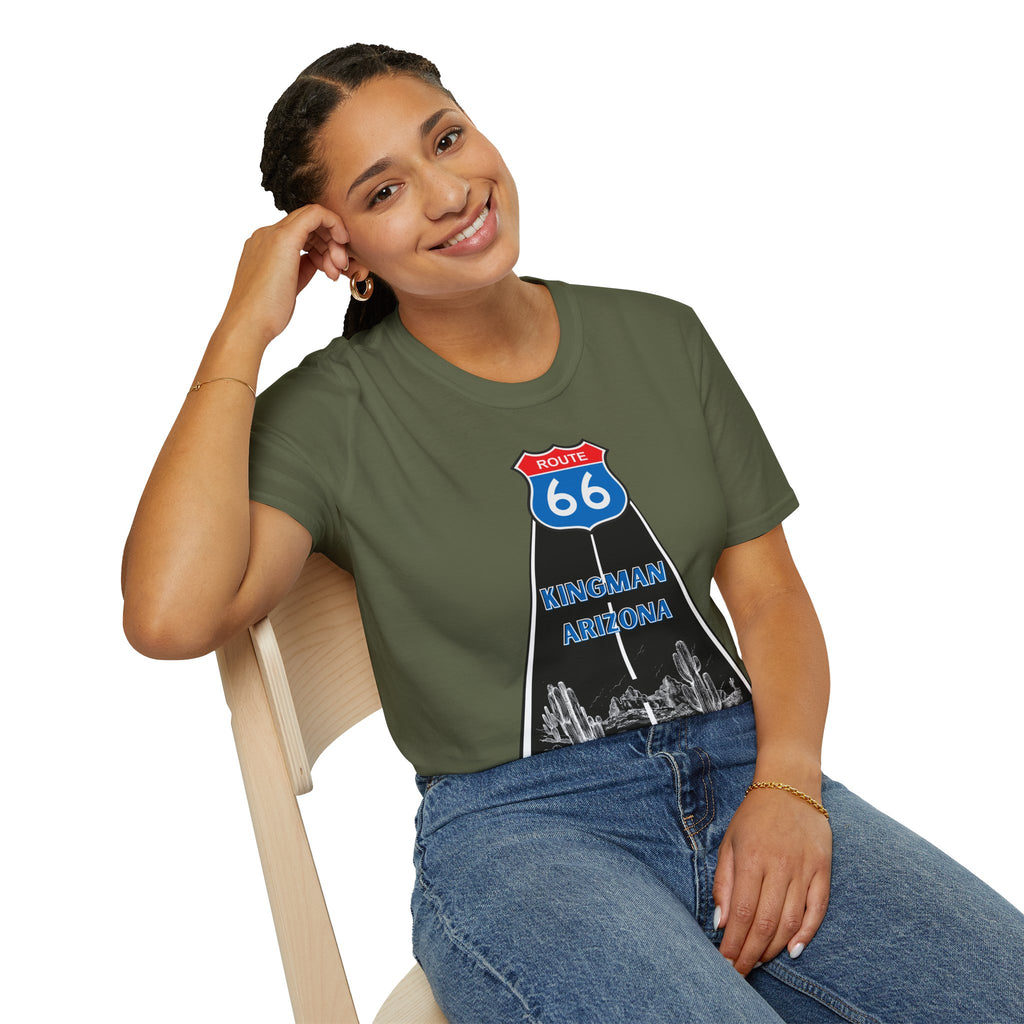 Route 66 Kingman Arizona Mens Womans Softstyle T-Shirt, Vintage Road Trip Shirt, Retro Travel Tee, Men's Women's Graphic Top, Gift for Travelers