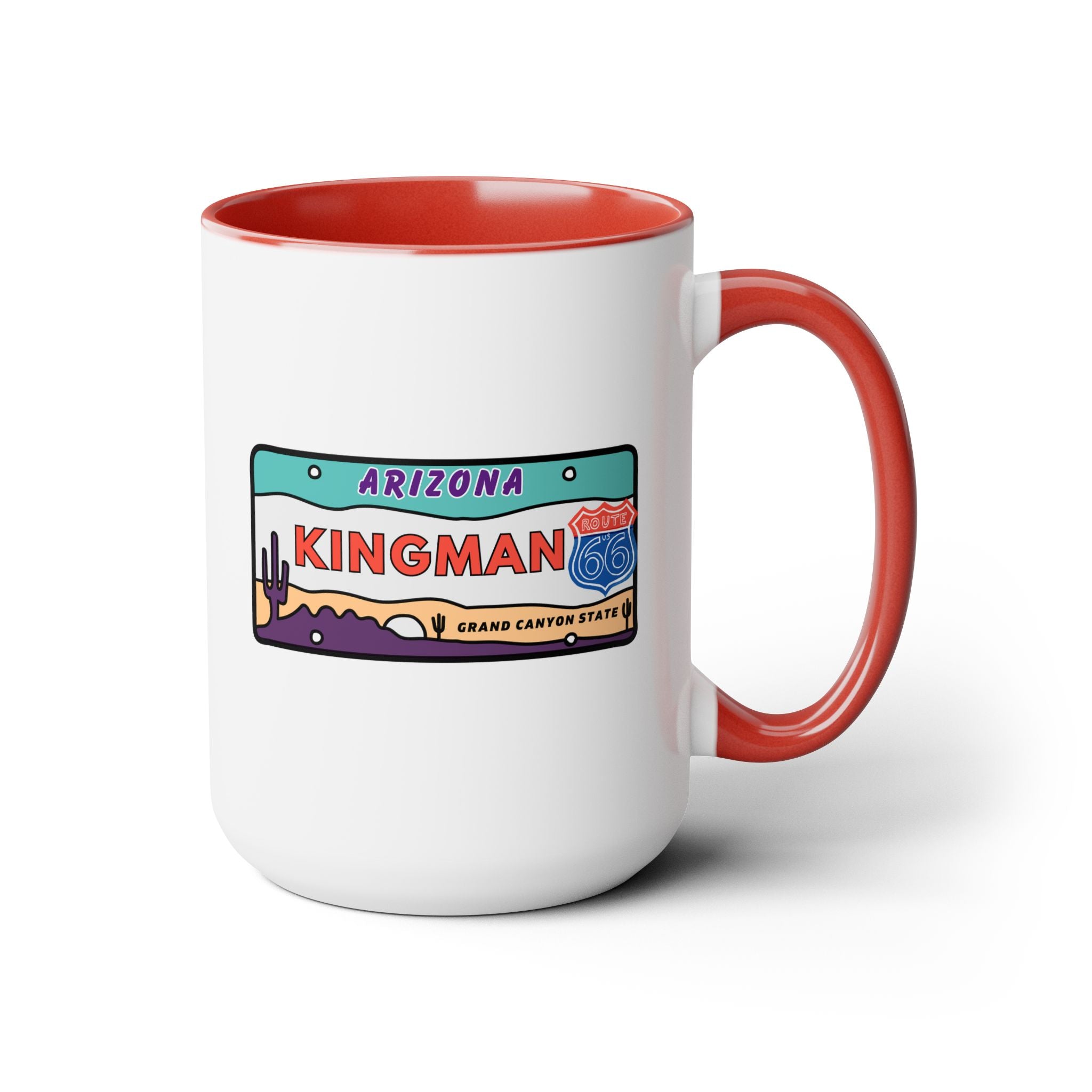 Kingman Arizona Route 66 Two-Tone Coffee Mugs, 15oz