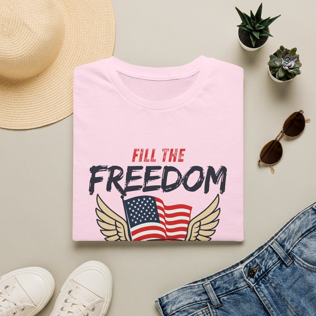 Fill the Freedom Vintage Car T-Shirt | American Flag Wings Chicago to Santa Monica Route 66