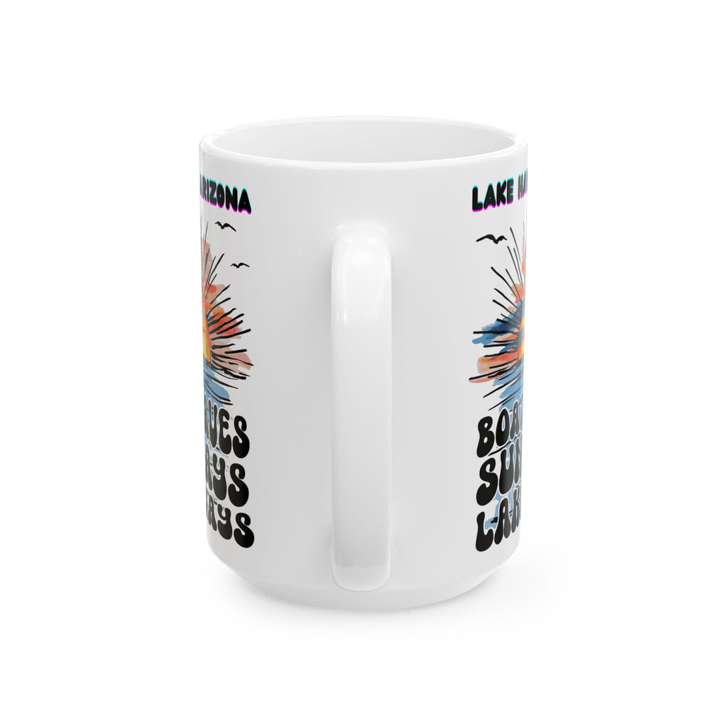 Lake Havasu Arizona Sunset Boat Waves Sun Rays Lake Days Mug | Retro Beach Sunrise Ceramic Mug