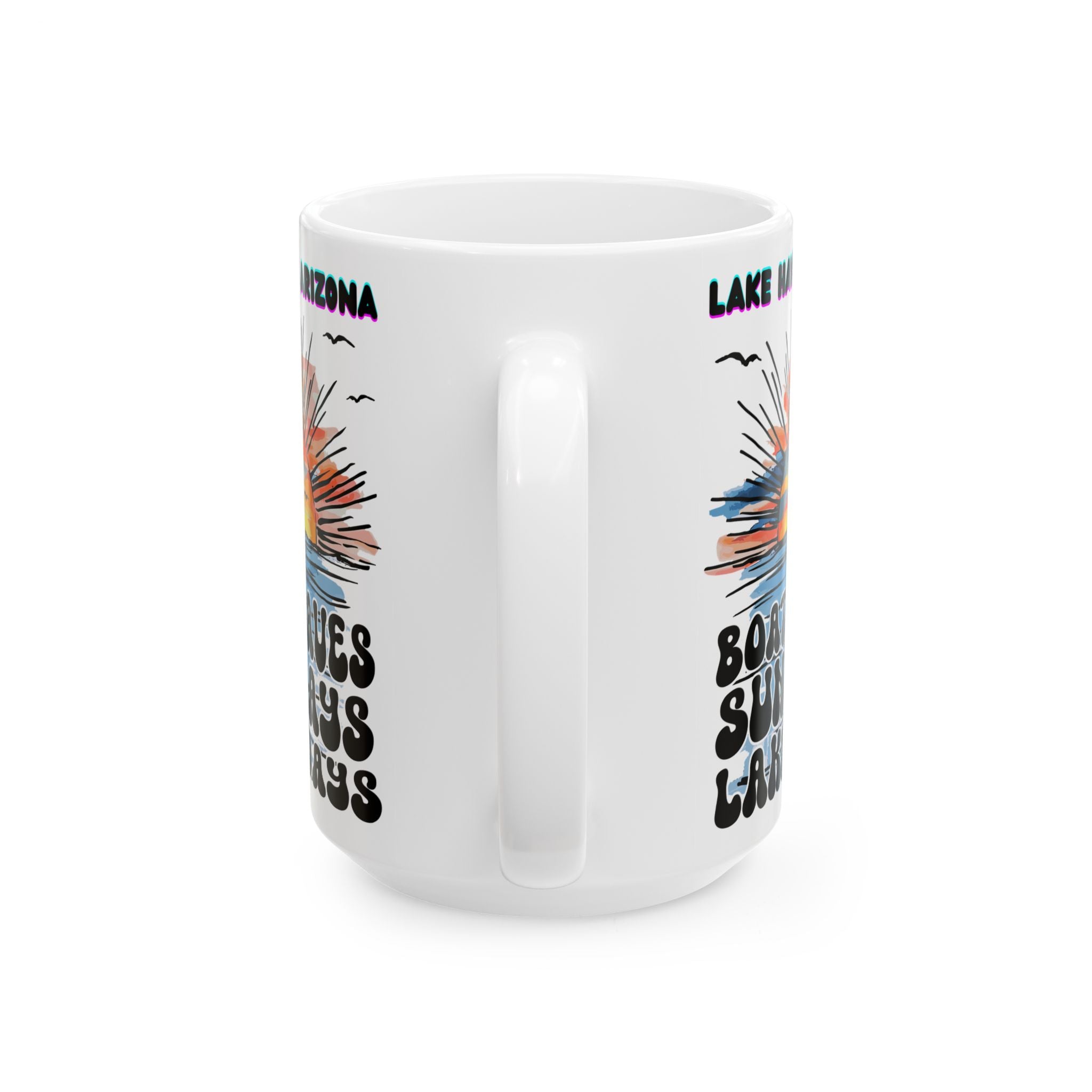 Lake Havasu Arizona Sunset Boat Waves Sun Rays Lake Days Mug | Retro Beach Sunrise Ceramic Mug