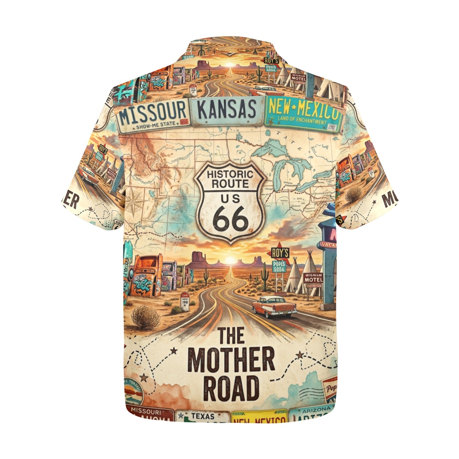 Route 66 All States Men's All Over Print Hawaiian Shirt Made In USA