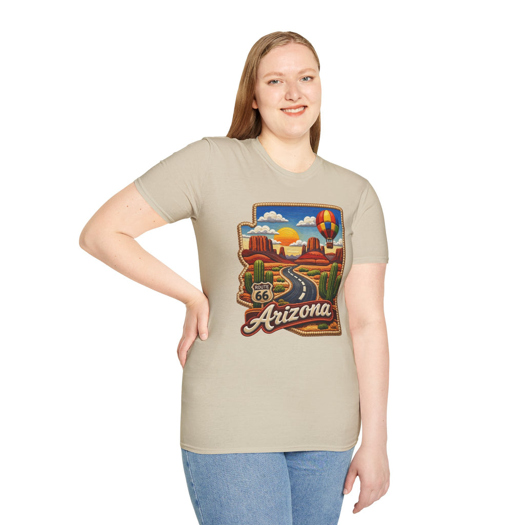 Arizona Route 66 Desert Road T-Shirt | Hot Air Balloon Southwestern Scene