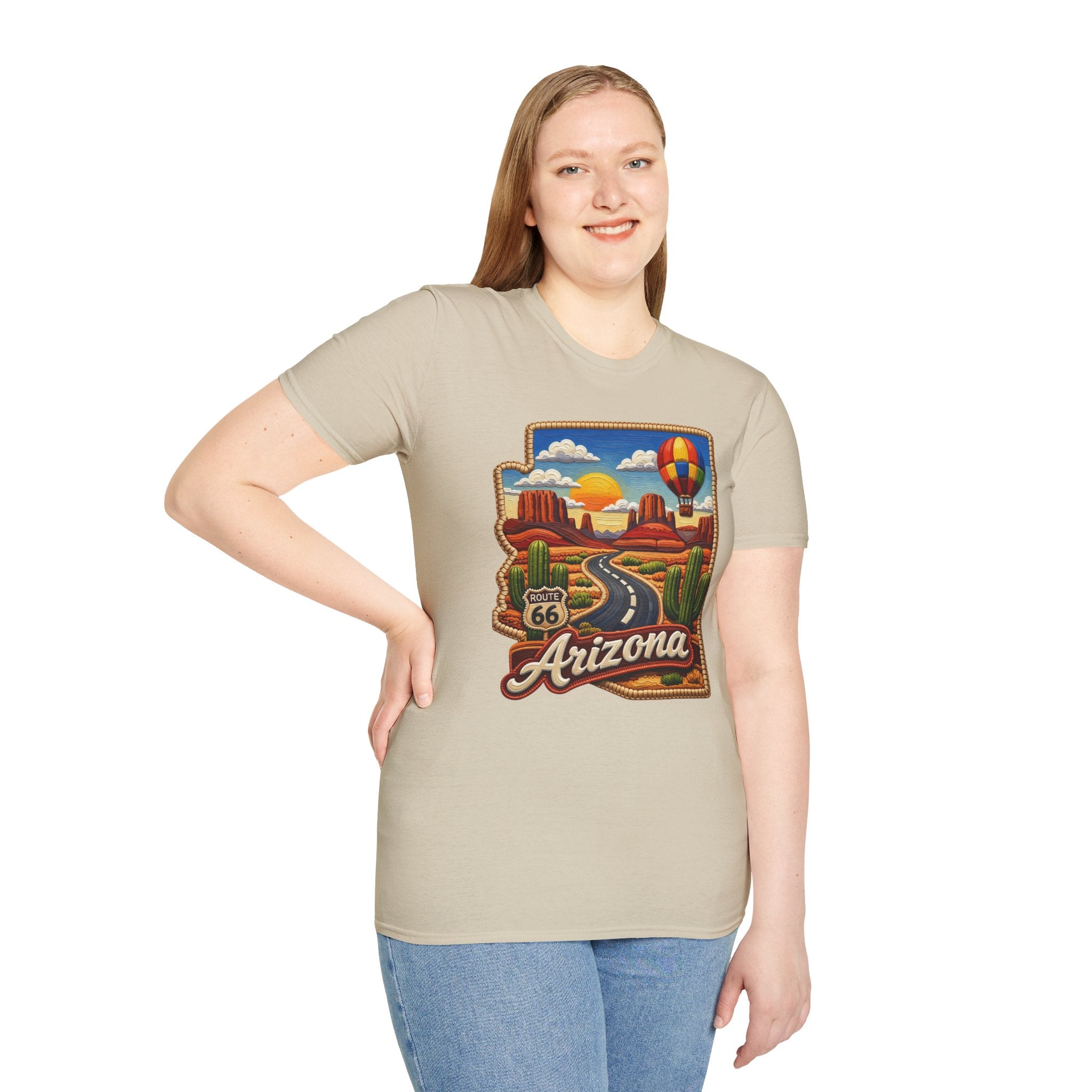 Arizona Route 66 Desert Road T-Shirt | Hot Air Balloon Southwestern Scene