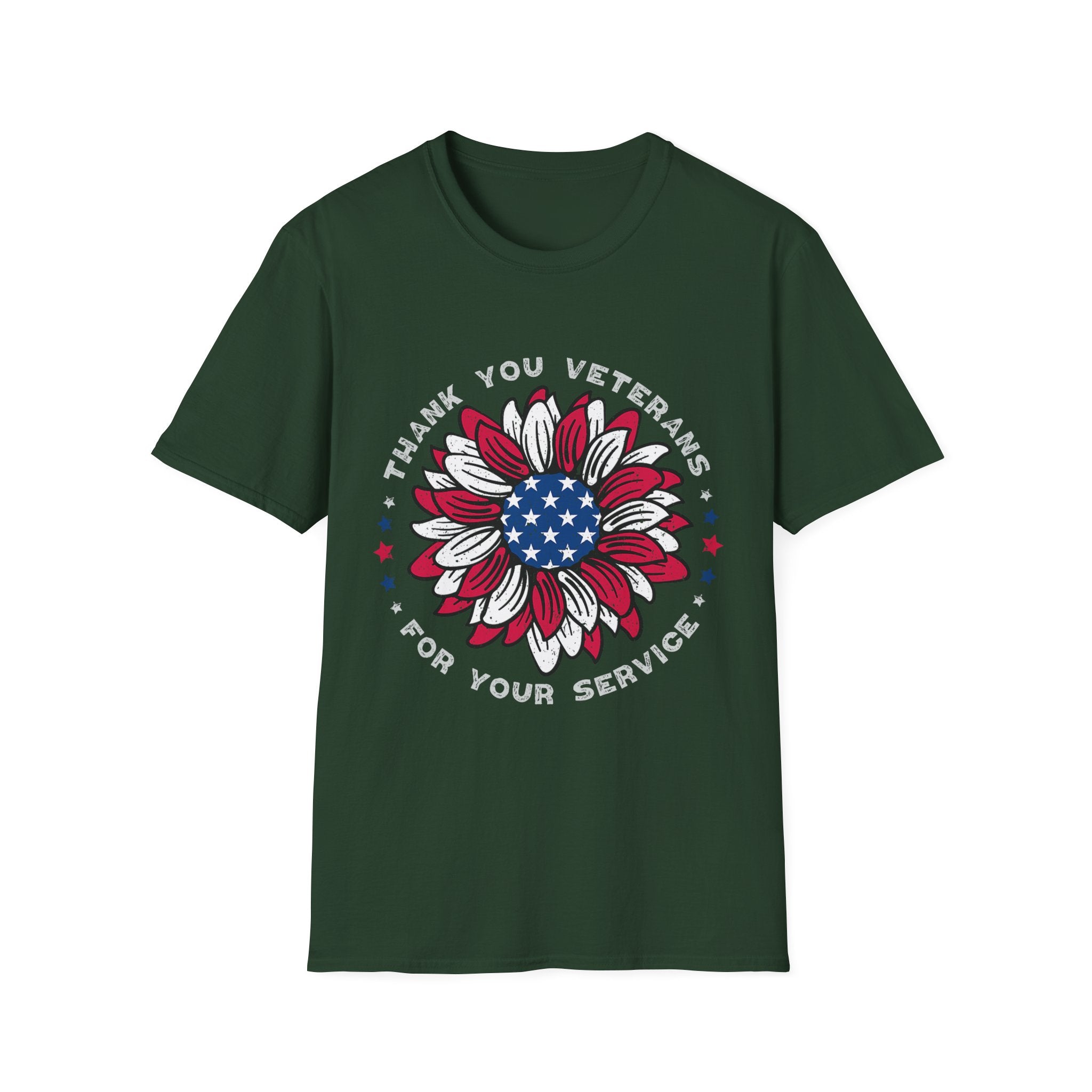 American Flag Sunflower Thank You Veterans T-Shirt | Patriotic Memorial Day Tee